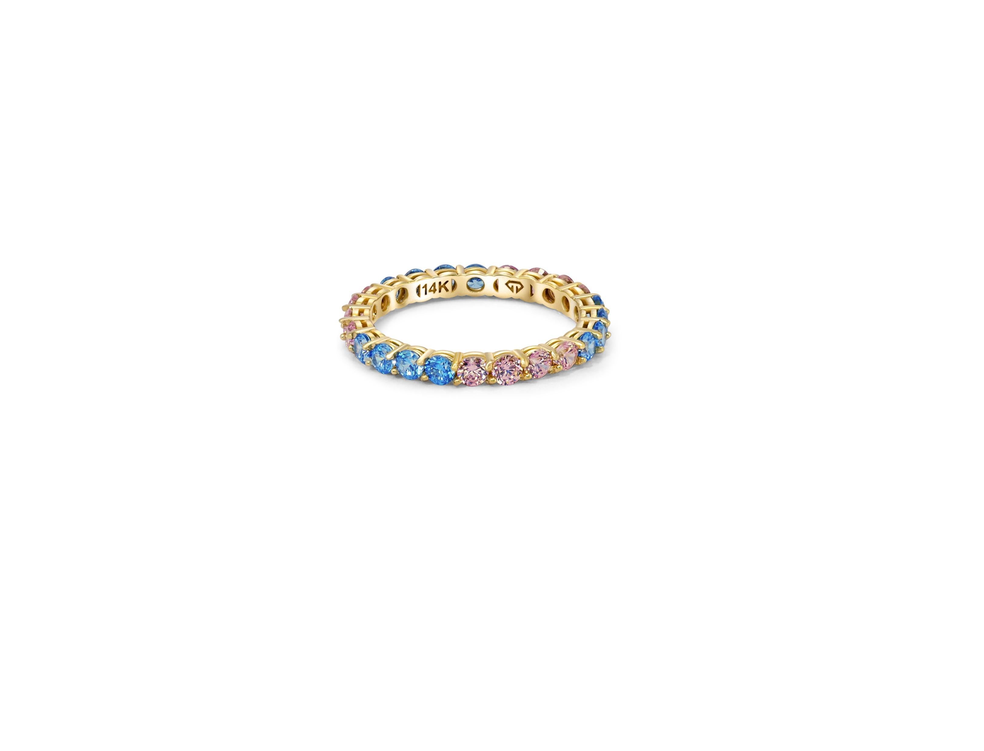 Anello eternità con pietre multicolori in oro 14k in vendita 6