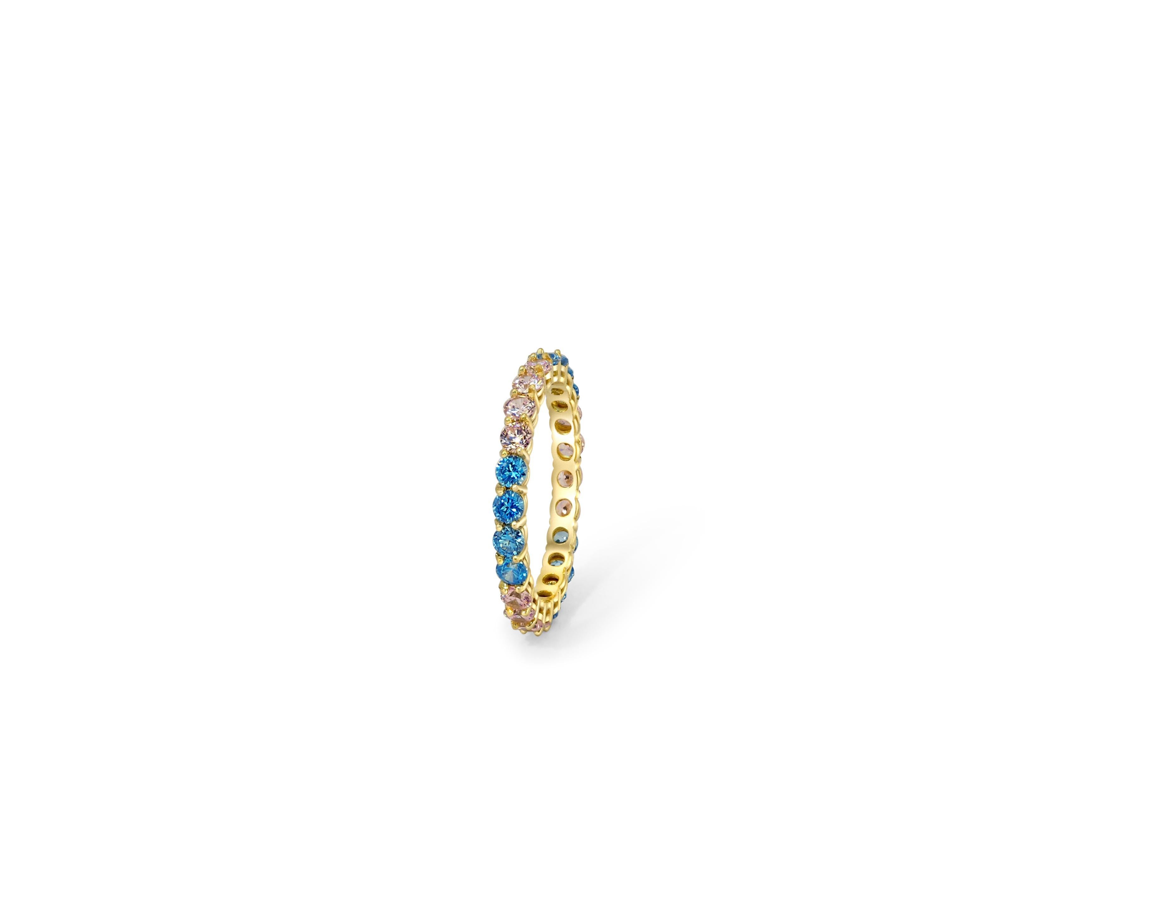 Multicolor gemstones eternity 14k gold ring band 2