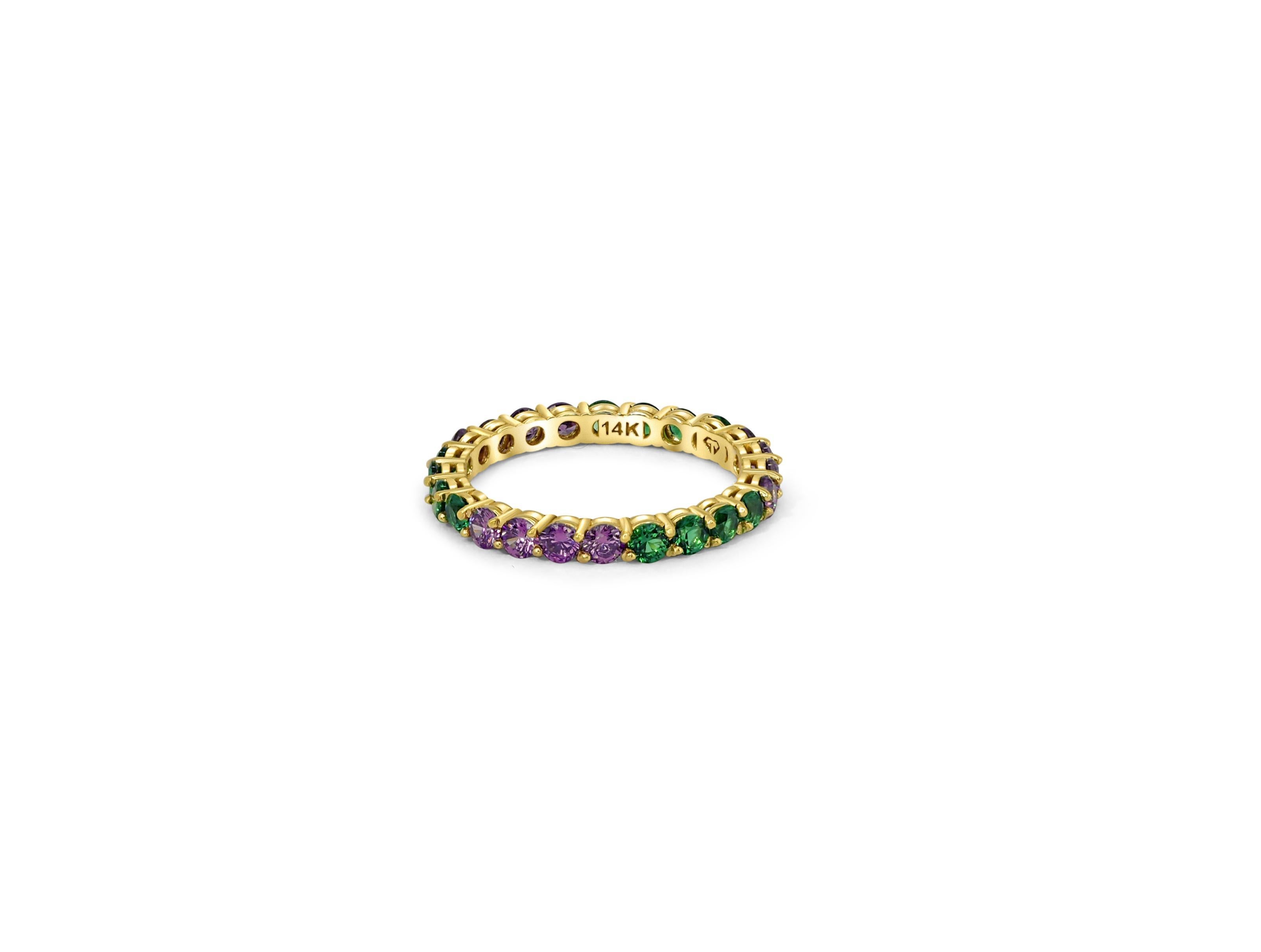 For Sale:  Multicolor gemstones eternity 14k gold ring band 2