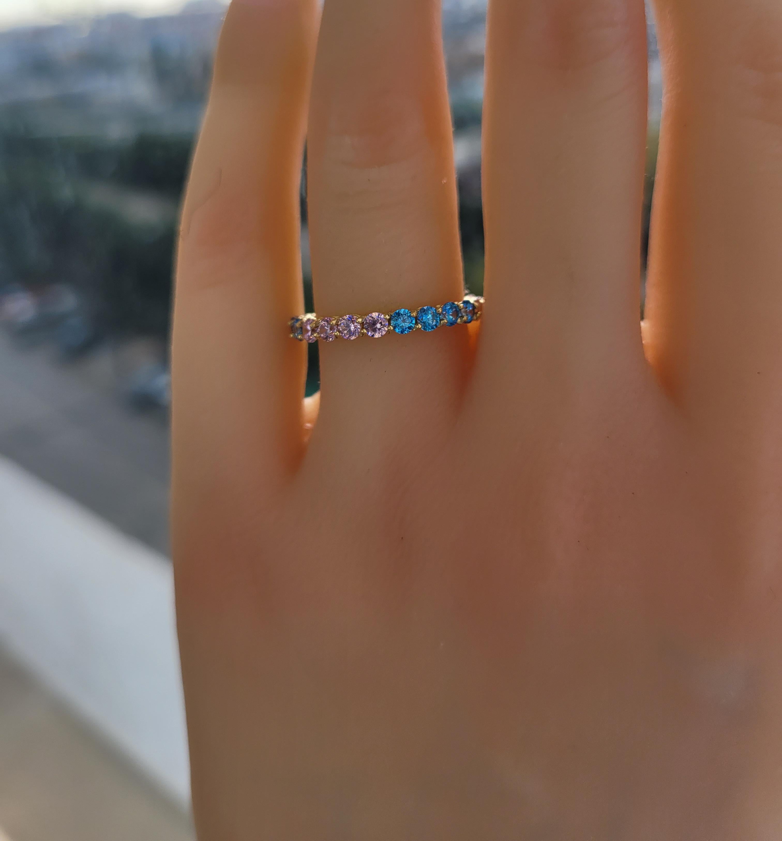 Multicolor gemstones eternity 14k gold ring band 3