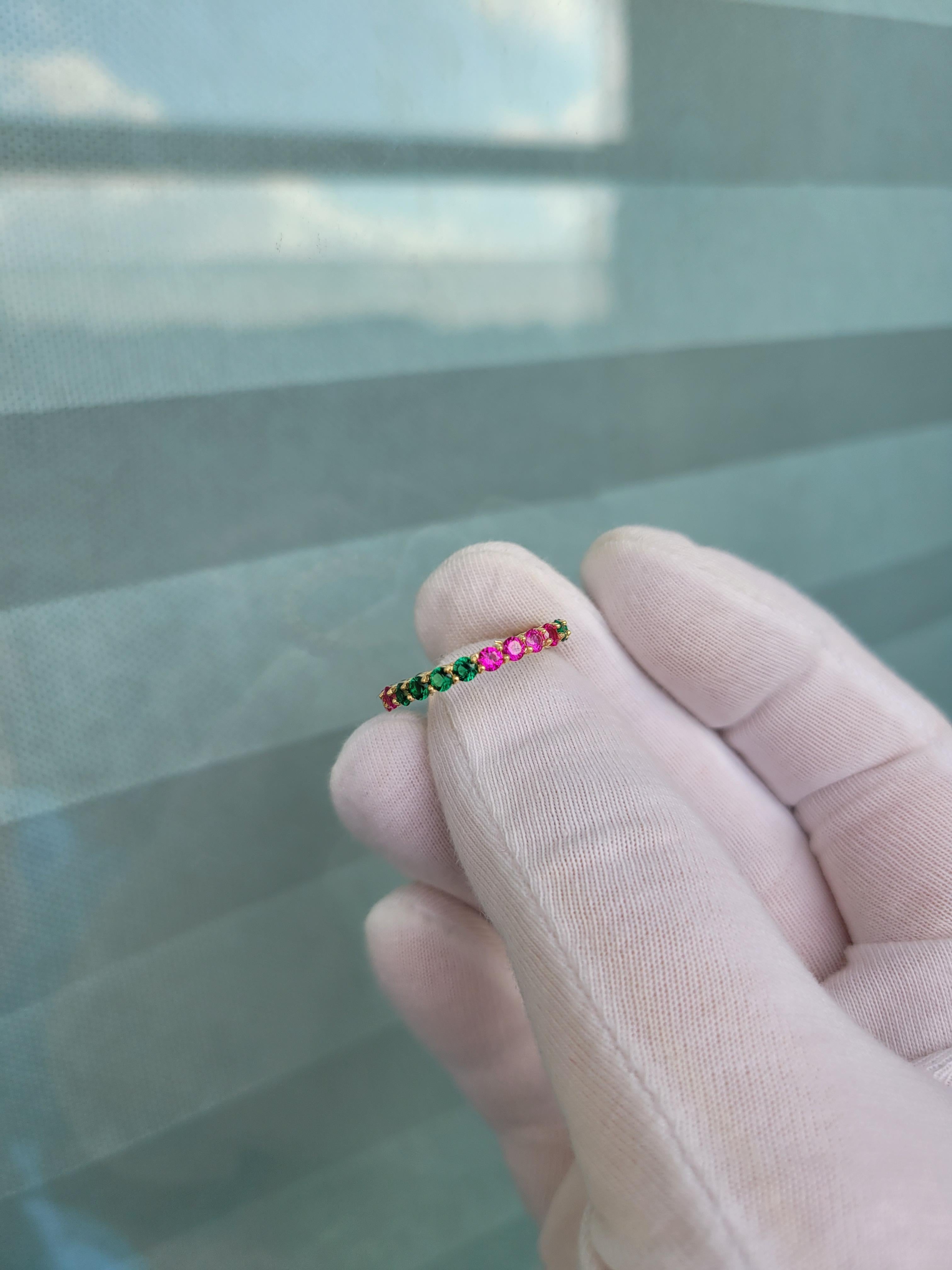 Multicolor gemstones eternity 14k gold ring band 3
