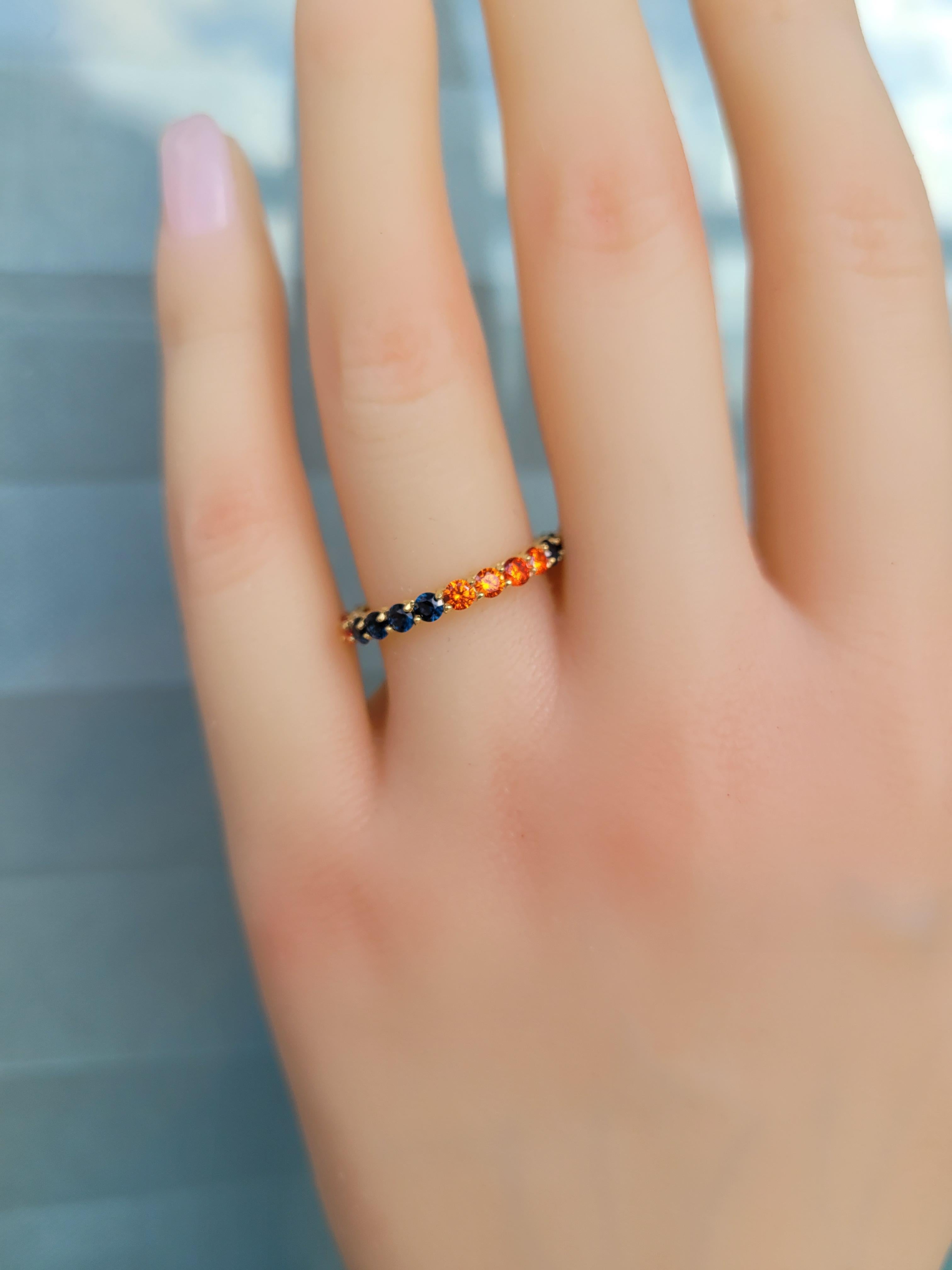 Multicolor gemstones eternity 14k gold ring band 3