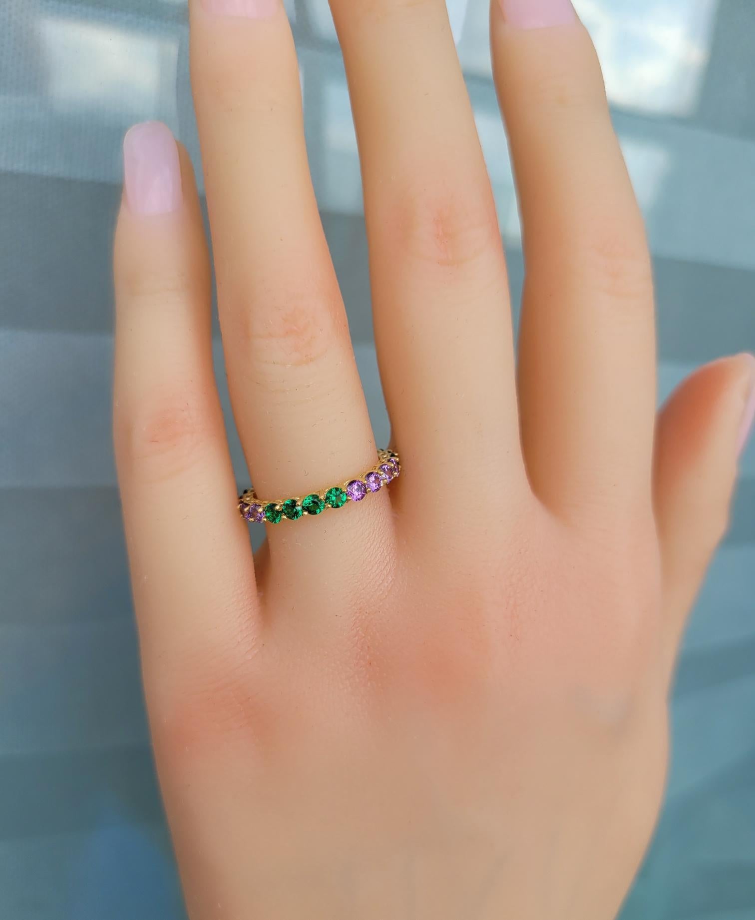 For Sale:  Multicolor gemstones eternity 14k gold ring band 3
