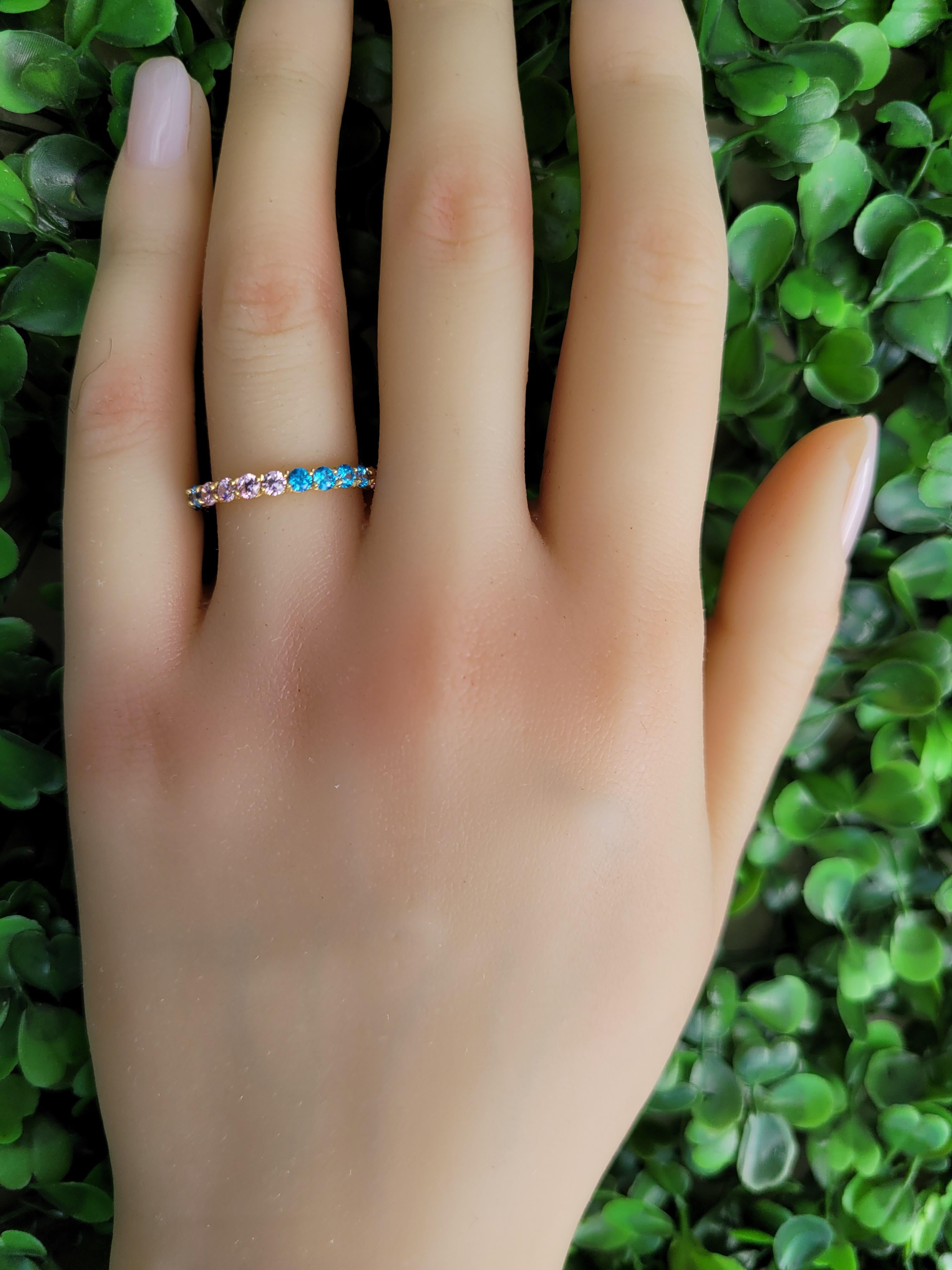 Multicolor gemstones eternity 14k gold ring band 4