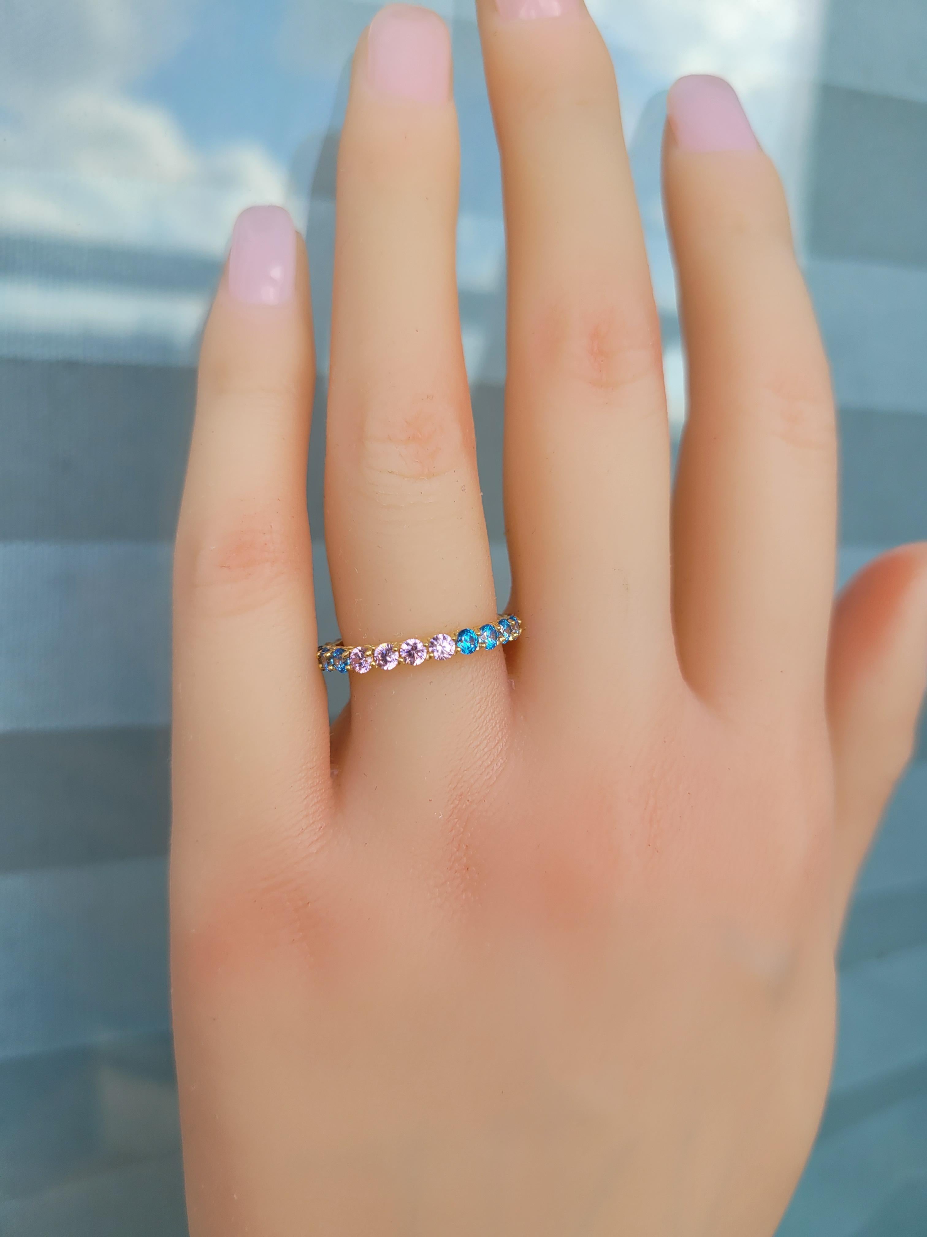 Multicolor gemstones eternity 14k gold ring band 5