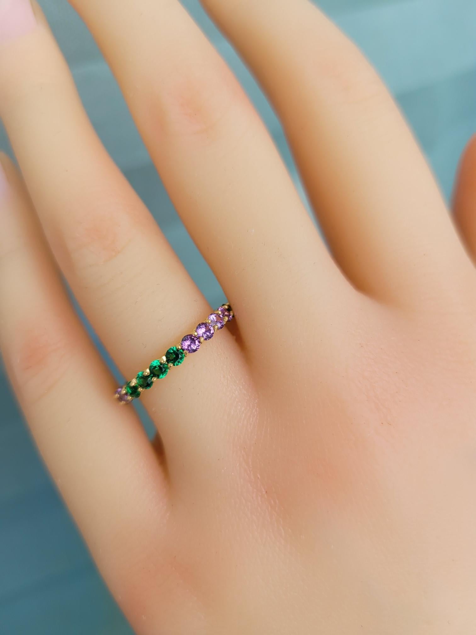 For Sale:  Multicolor gemstones eternity 14k gold ring band 5