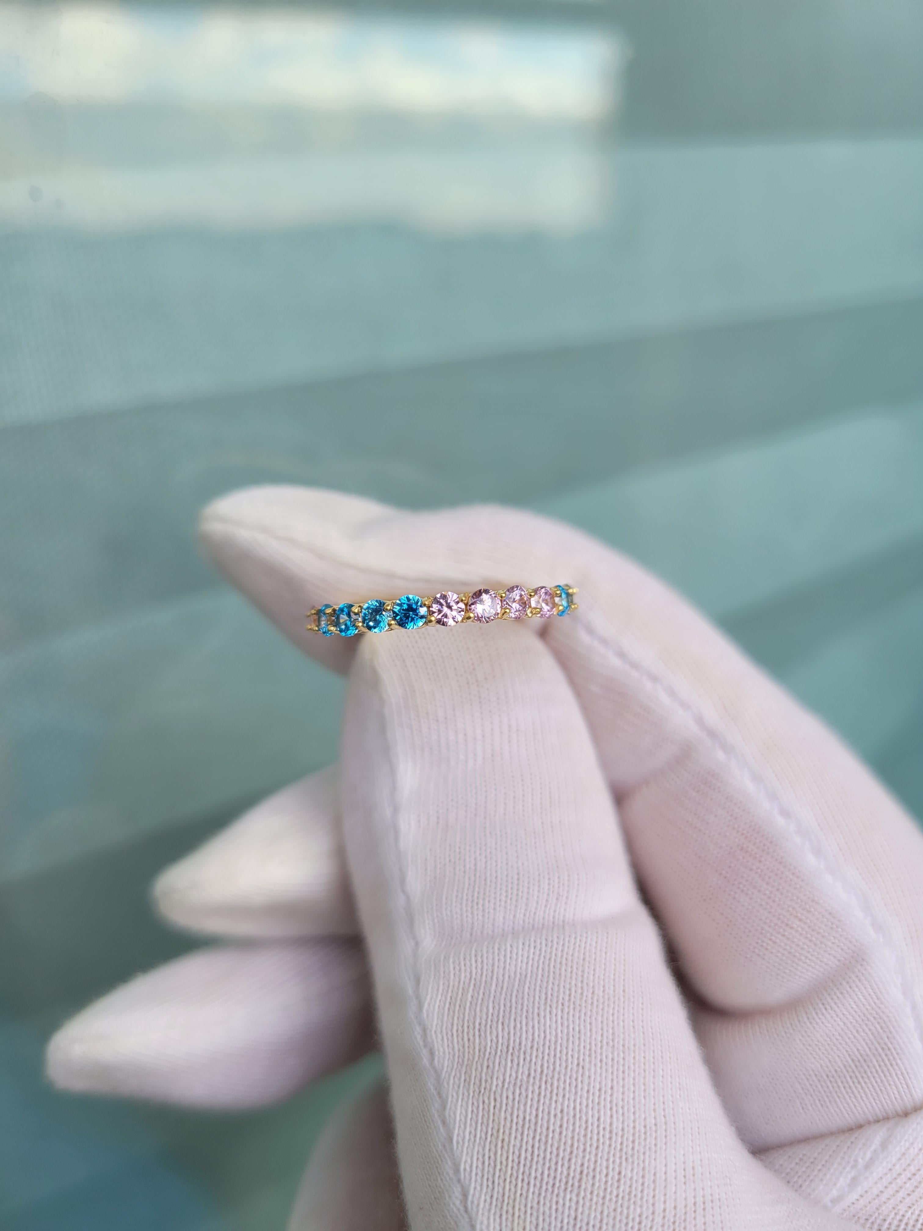 Multicolor gemstones eternity 14k gold ring band 6
