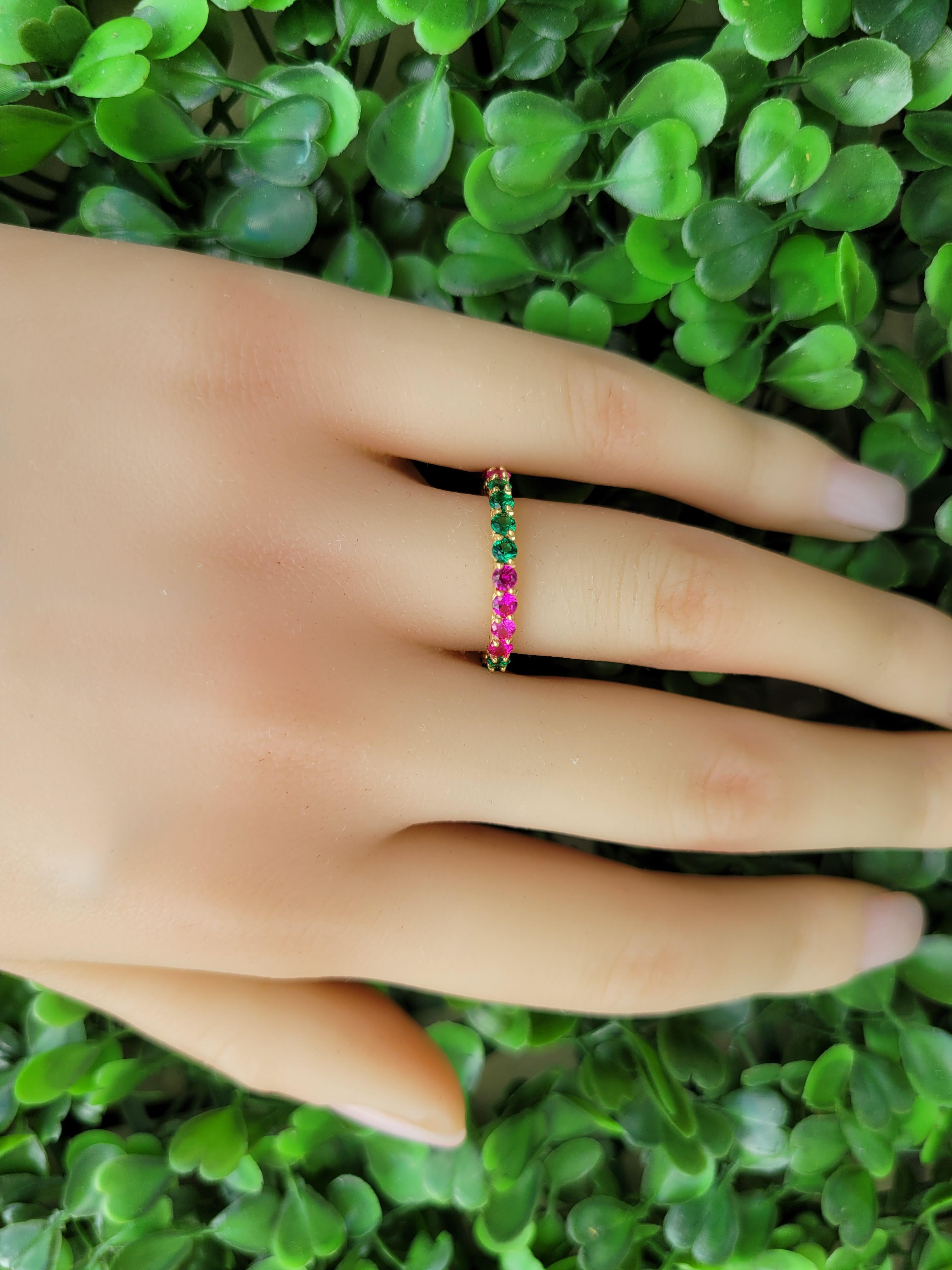 Multicolor gemstones eternity 14k gold ring band 6