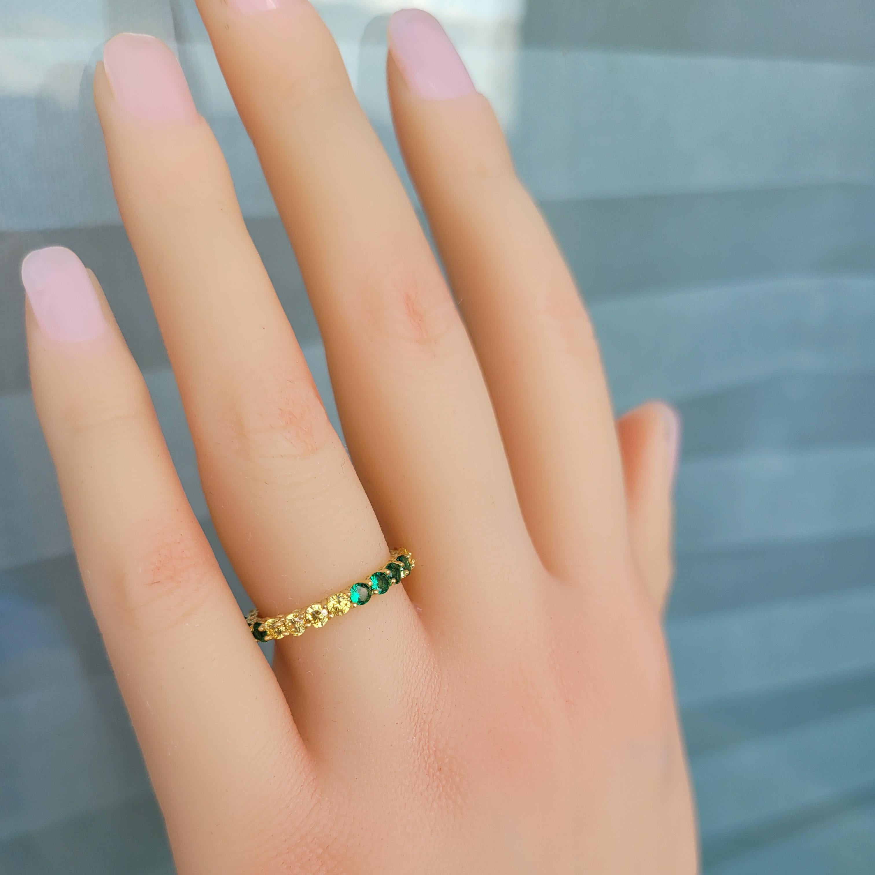 Multicolor gemstones eternity 14k gold ring band 6