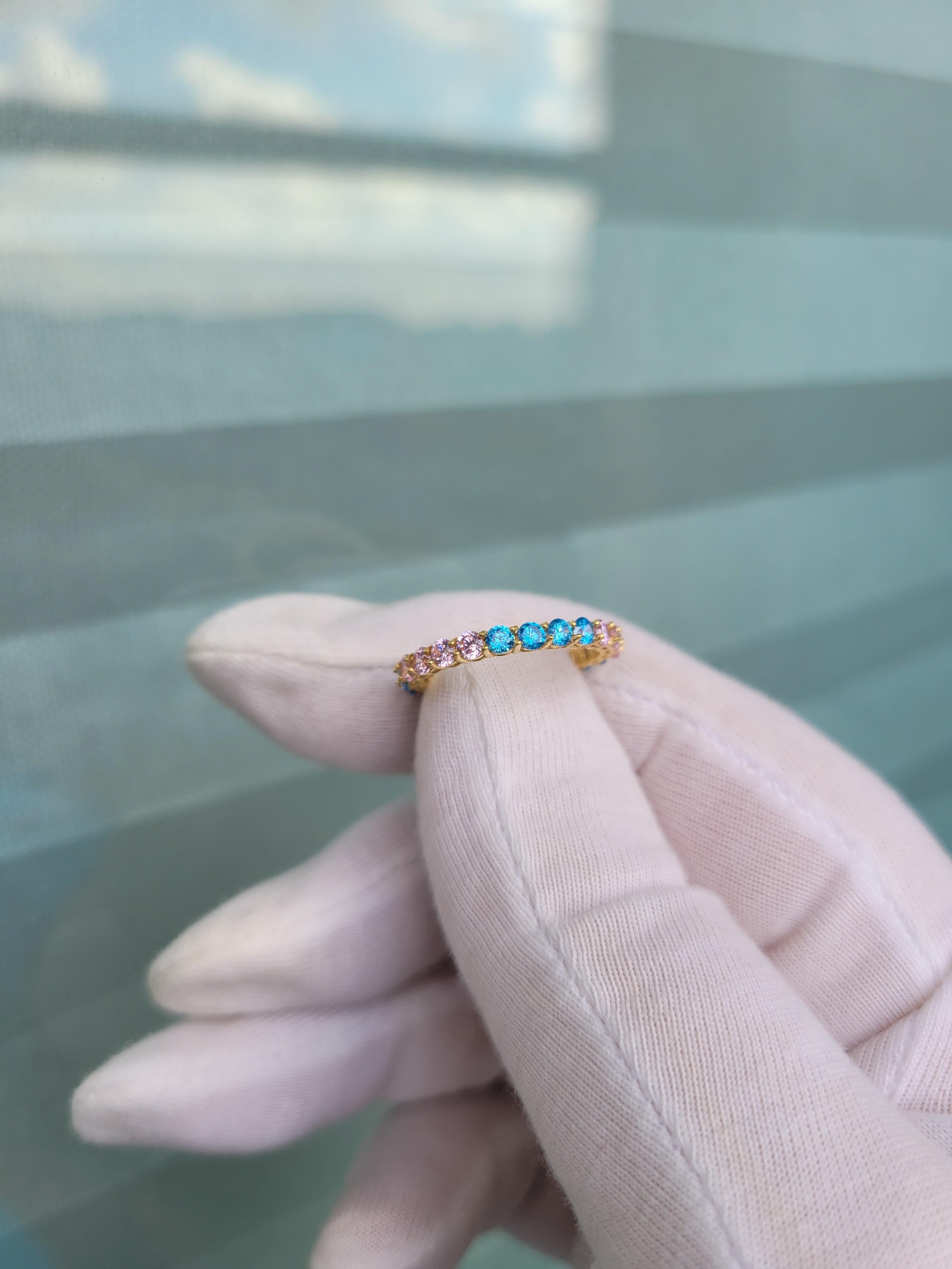 Multicolor gemstones eternity 14k gold ring band 7