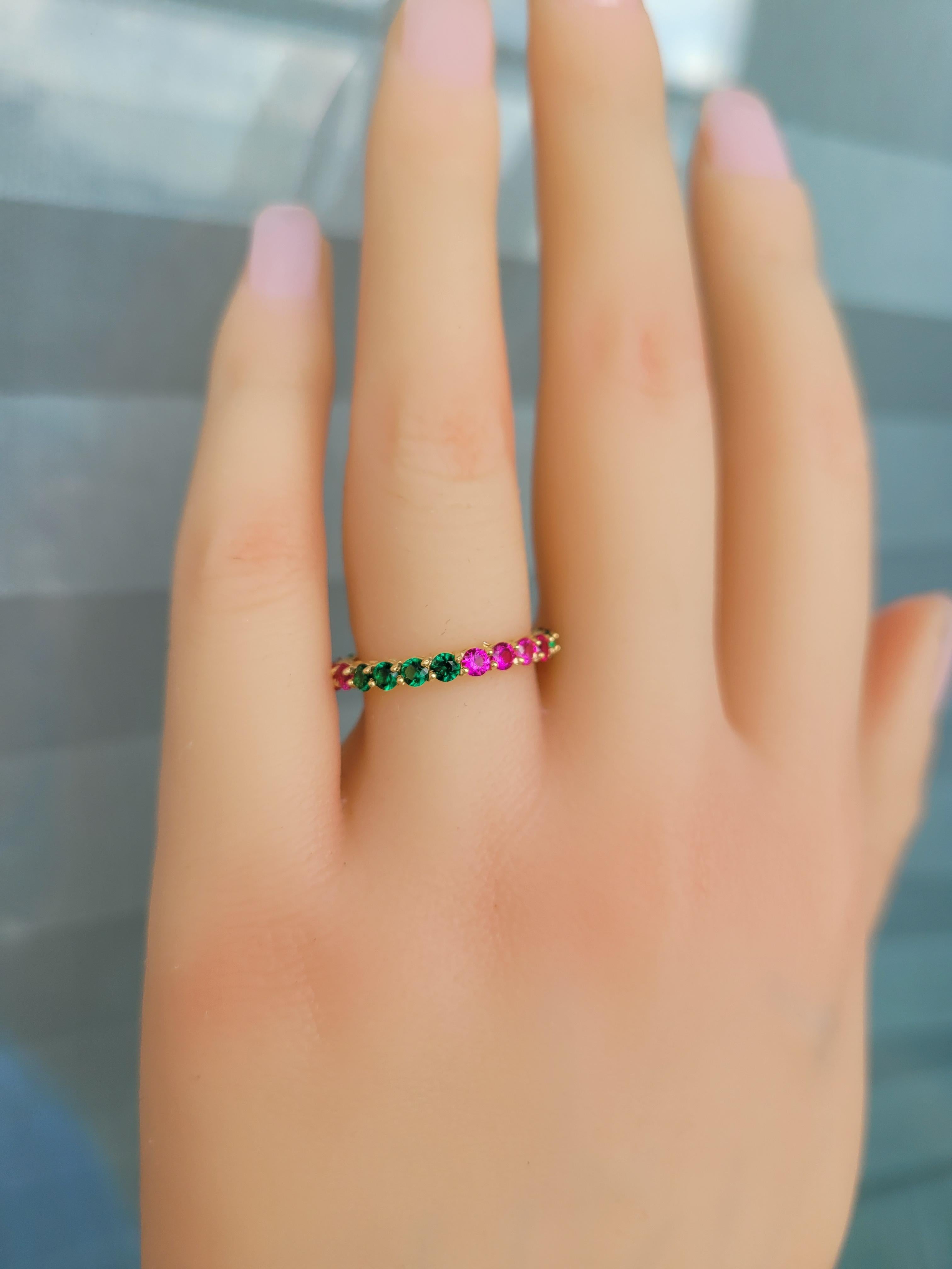 Multicolor gemstones eternity 14k gold ring band 7