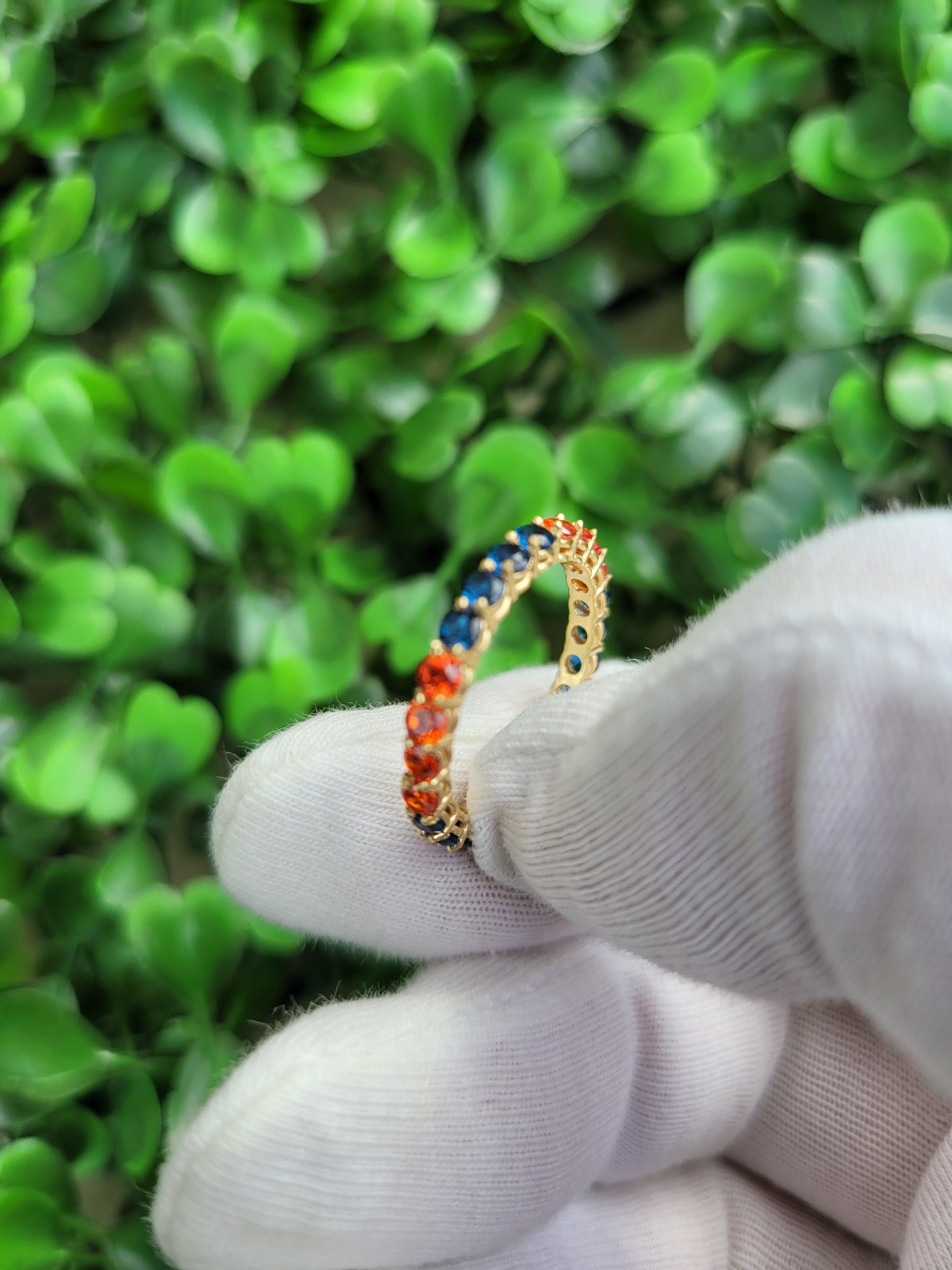 Multicolor gemstones eternity 14k gold ring band 7