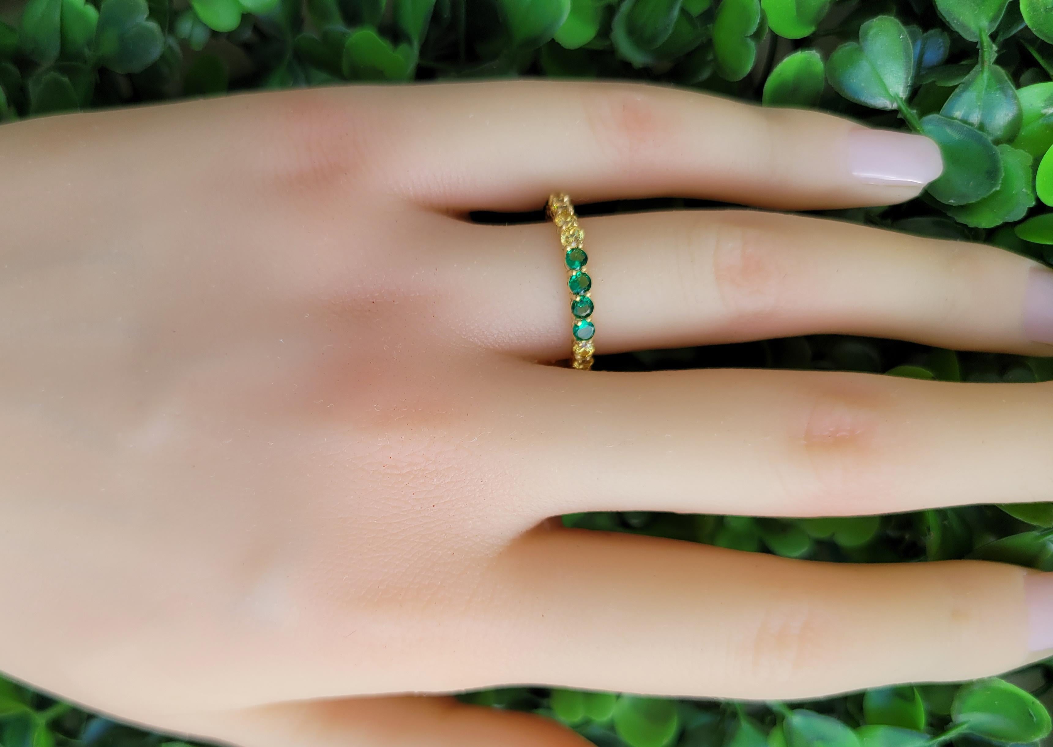 Multicolor gemstones eternity 14k gold ring band 7