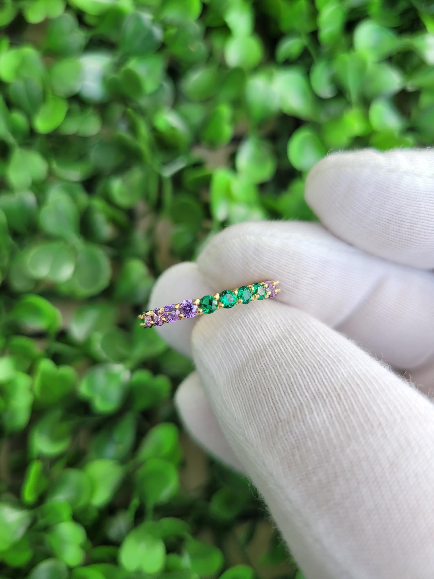 For Sale:  Multicolor gemstones eternity 14k gold ring band 7