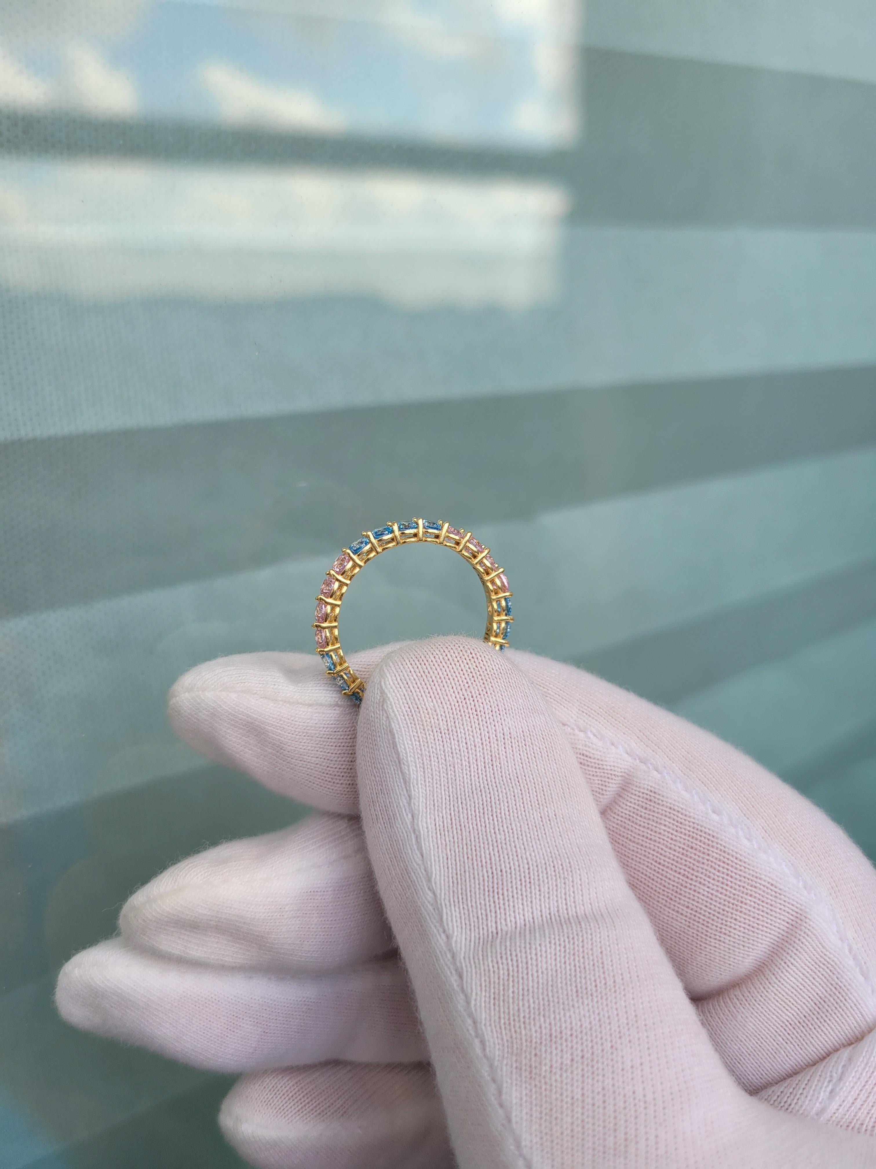 Multicolor gemstones eternity 14k gold ring band 8