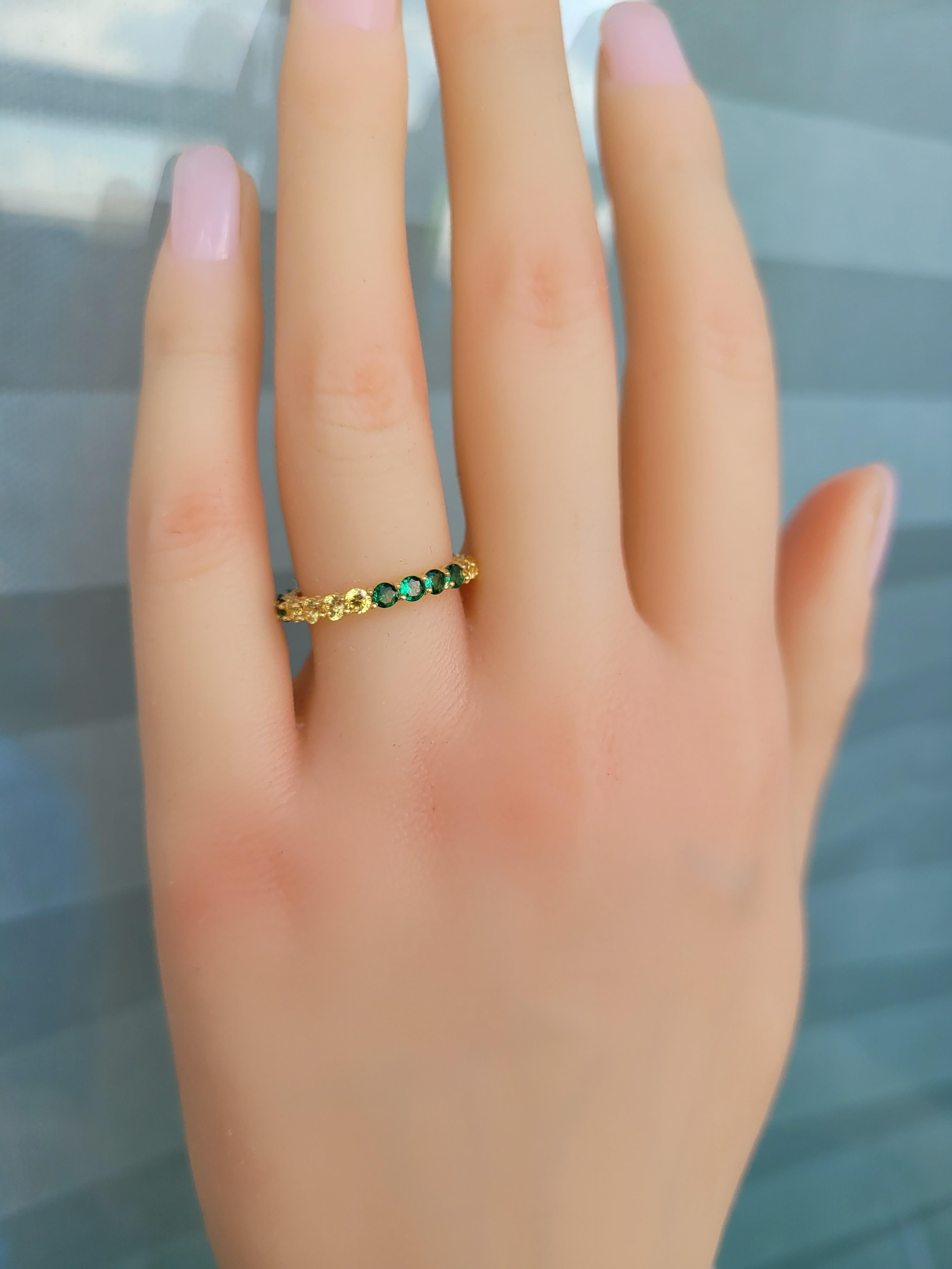 Multicolor gemstones eternity 14k gold ring band 8