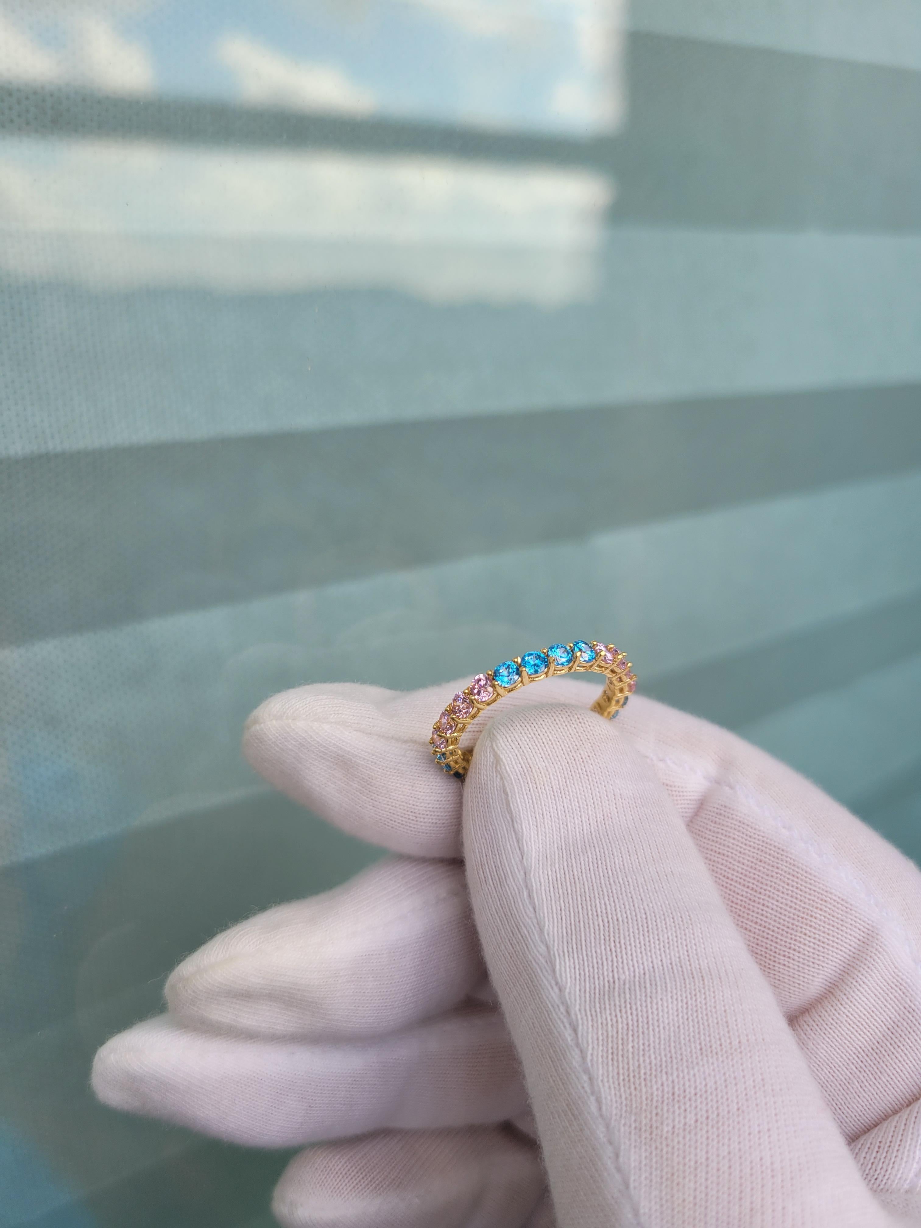 Multicolor gemstones eternity 14k gold ring band 9