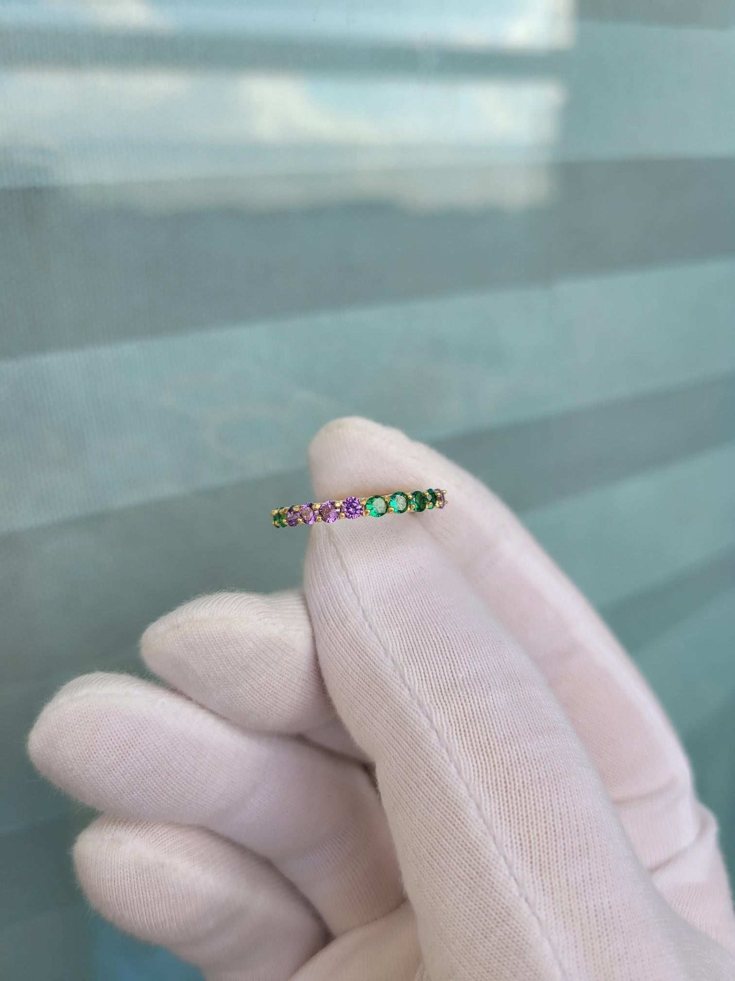 For Sale:  Multicolor gemstones eternity 14k gold ring band 9