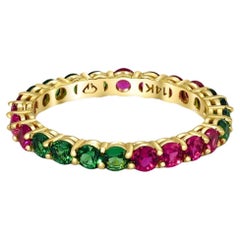 Multicolor gemstones eternity 14k gold ring band