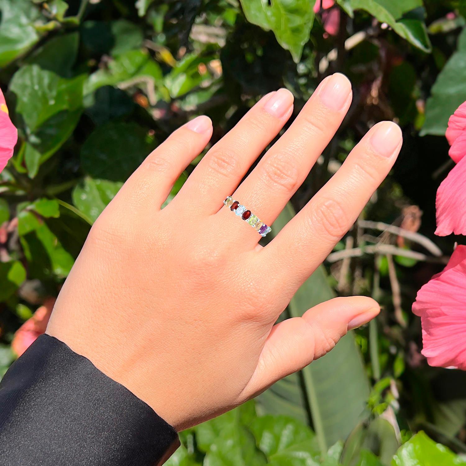 Contemporary Multicolor Gemstones Eternity Band Ring 5.1 Carats For Sale