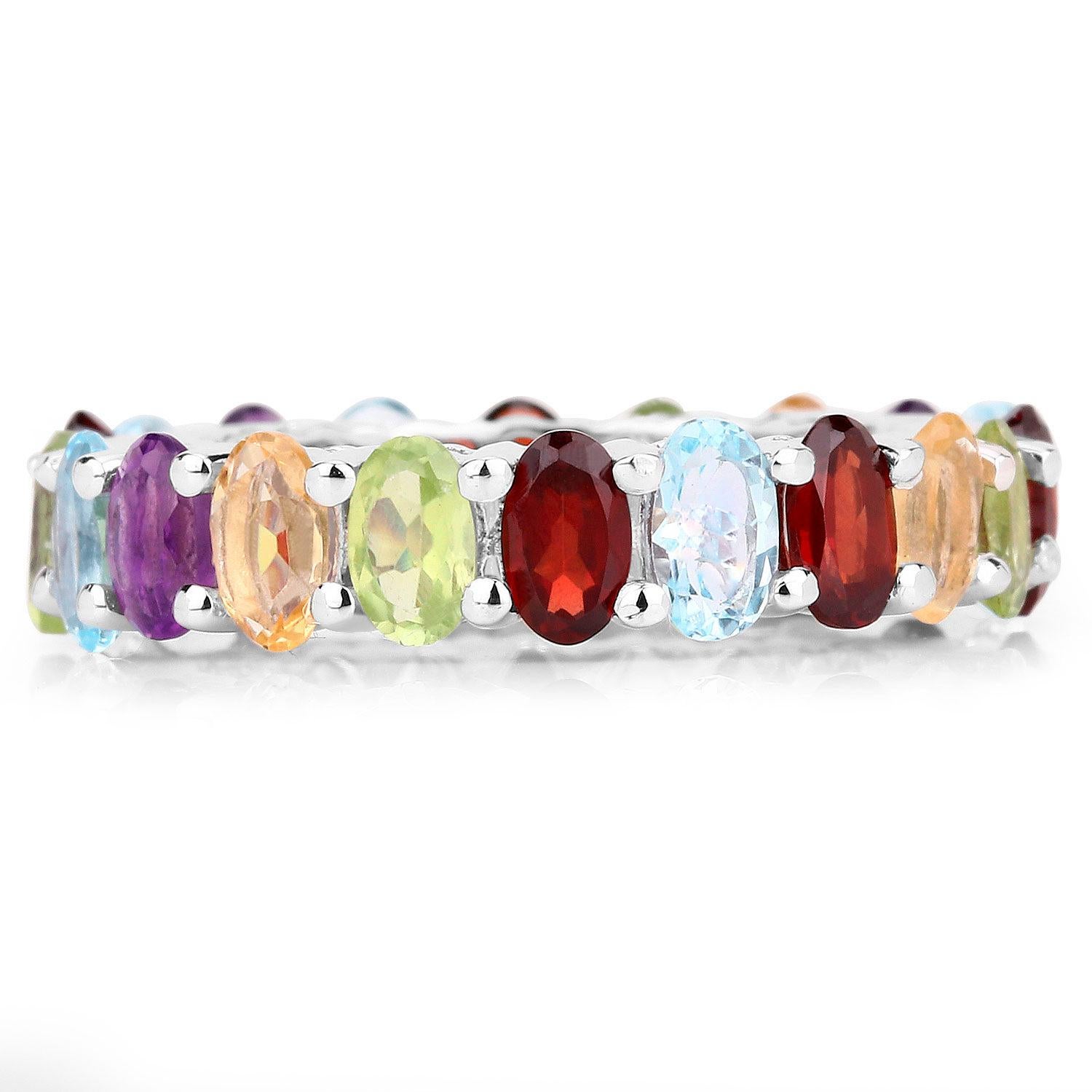 Women's or Men's Multicolor Gemstones Eternity Band Ring 5.1 Carats For Sale