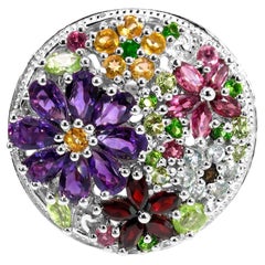 Multicolor Gemstones Flower Ring 4 Carats Sterling Silver
