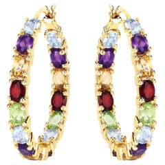 Mehrfarbige Edelsteine Creolen 5,4 Karat 14K Gelbgold vergoldetes Silber