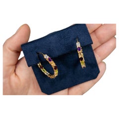 Multicolor Gemstones Hoop Earrings 5.4 Carats 14K Yellow Gold Plated Silver