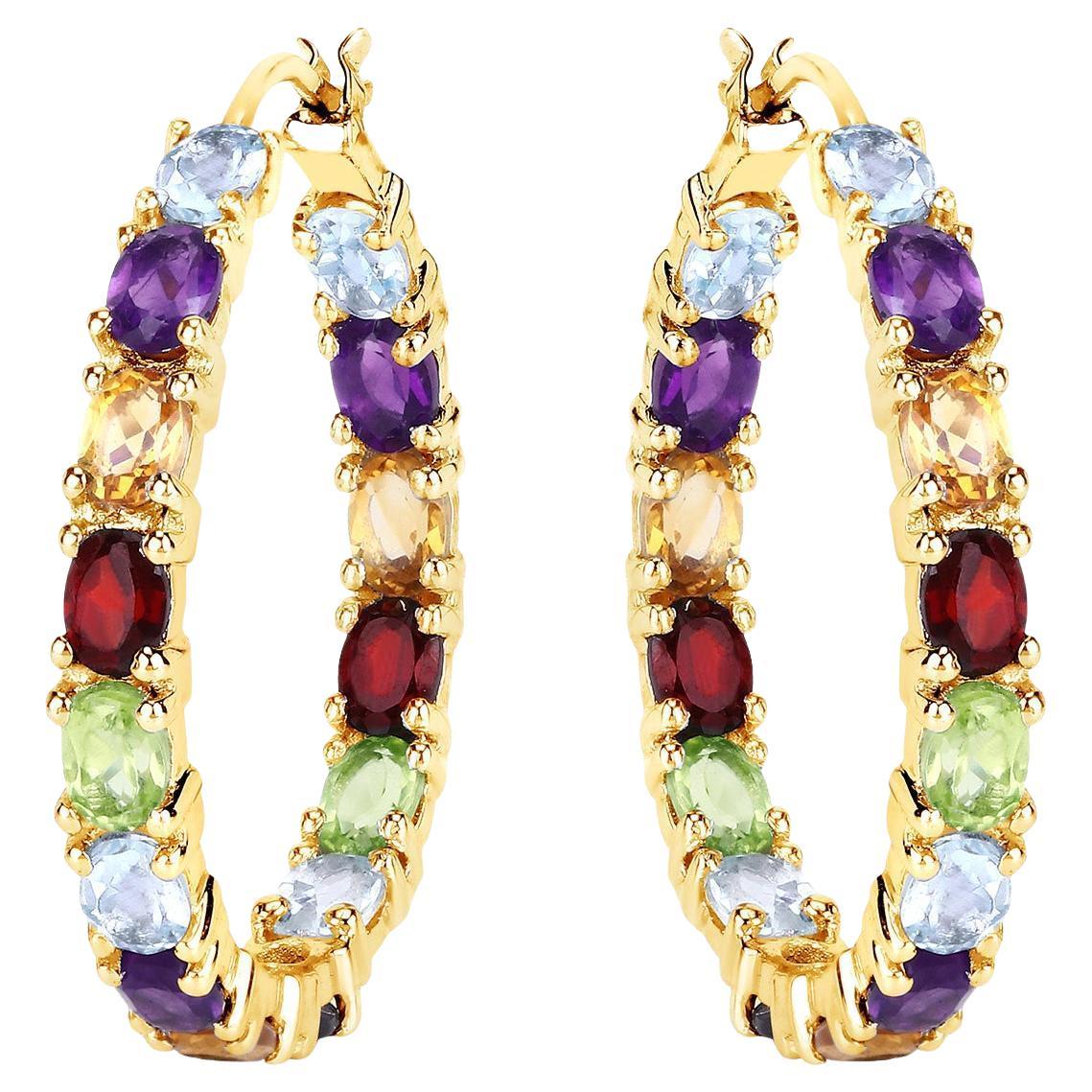 Mehrfarbige Edelsteine Creolen 5,4 Karat 14K Gelbgold vergoldetes Silber