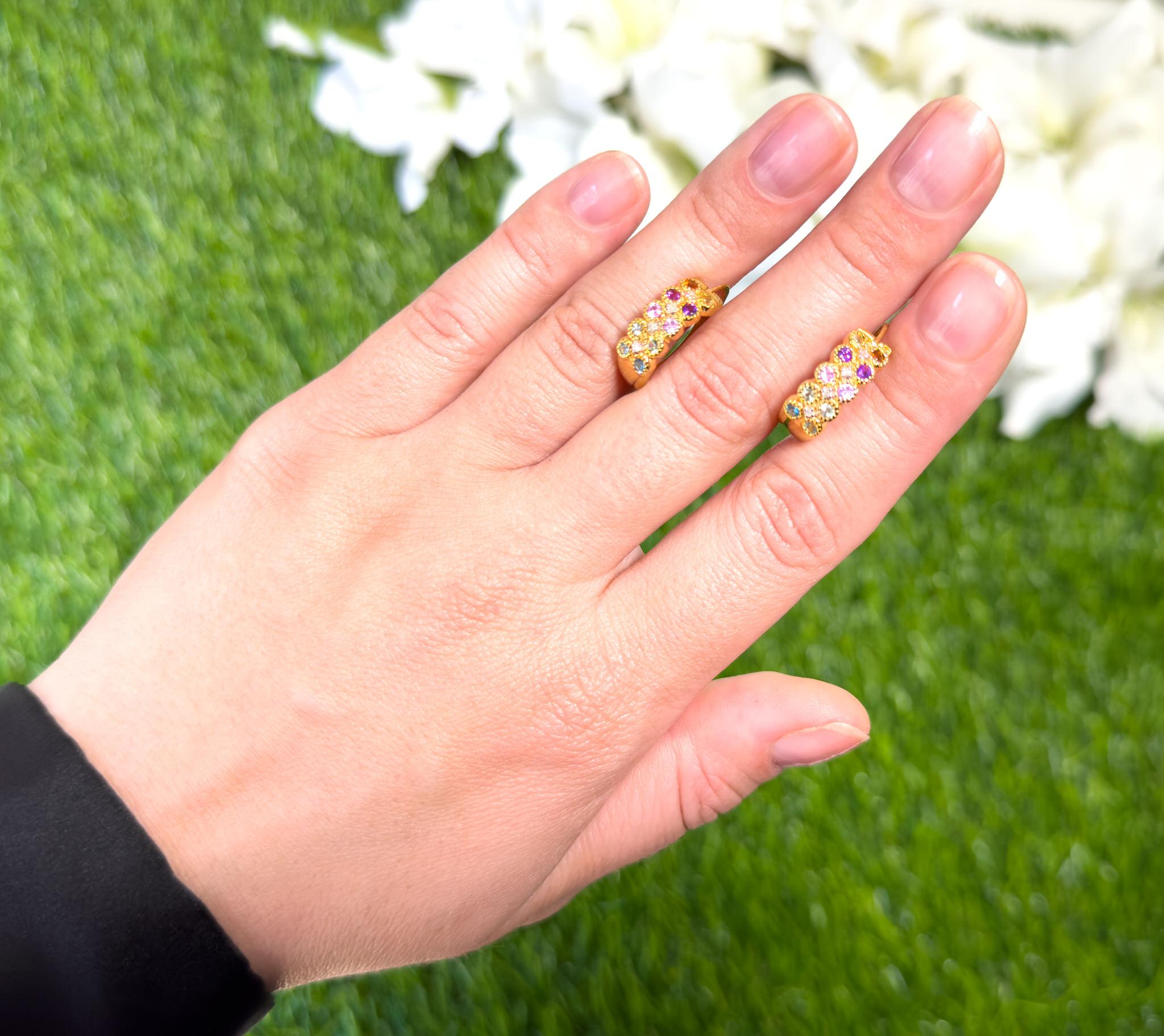 Art nouveau Créoles en pierres multicolores avec diamants plaquées or jaune 18K en vente