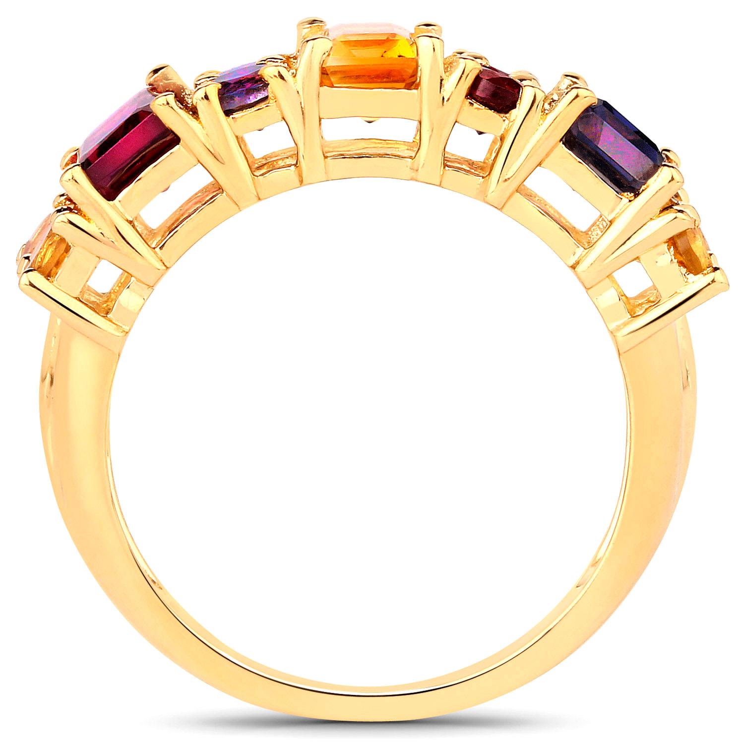 Multicolor Gemstones Ring Citrine Rhodolite Iolite 2.71 Carats 14K Gold Plated In Excellent Condition For Sale In Laguna Niguel, CA