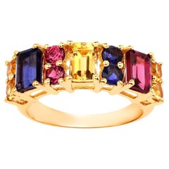 Bague en or 14 carats avec pierres précieuses multicolores citrine rhodolite iolite 2,71 carats