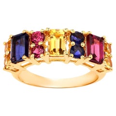 Mehrfarbiger Edelsteine Ring Citrin Rhodolith Iolith 2,71 Karat 14K vergoldet