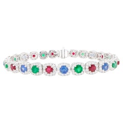 Multicolor Genstones Bracelet Ruby Emerald Sapphire Diamond 11 Carats 18K Gold