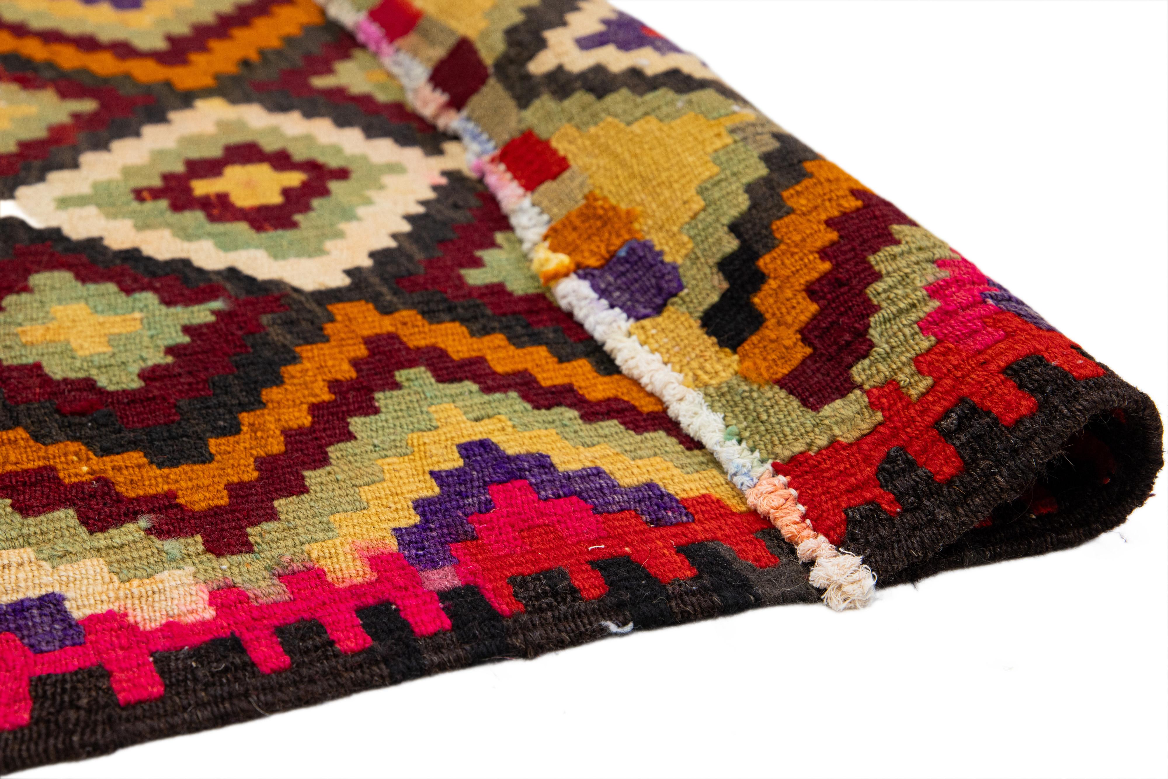 Hand-Knotted Multicolor Geometric Flatweave Wool Rug Turkish Kilim  For Sale