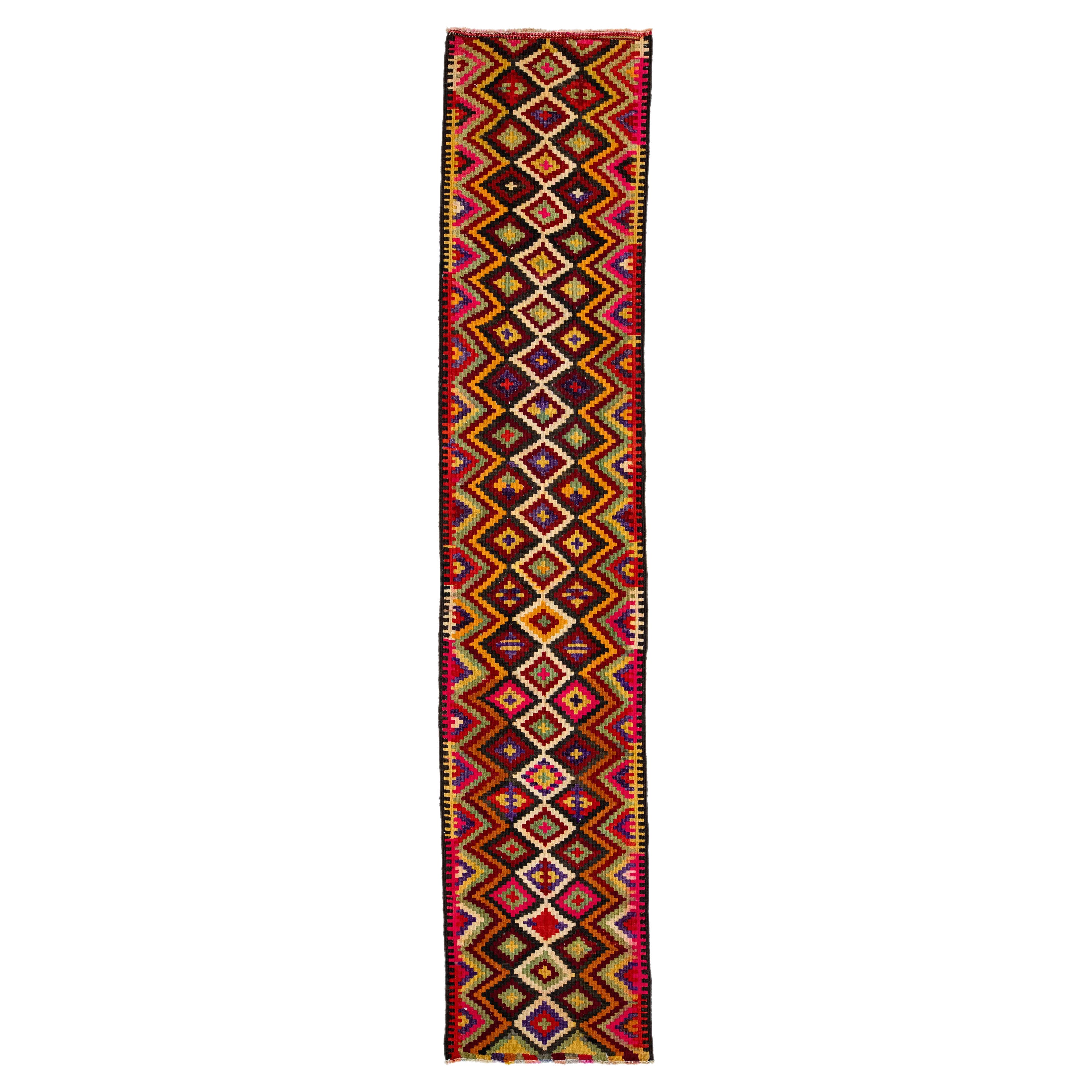 Mehrfarbiger geometrischer Flachgewebe-Wollteppich Türkischer Kelim