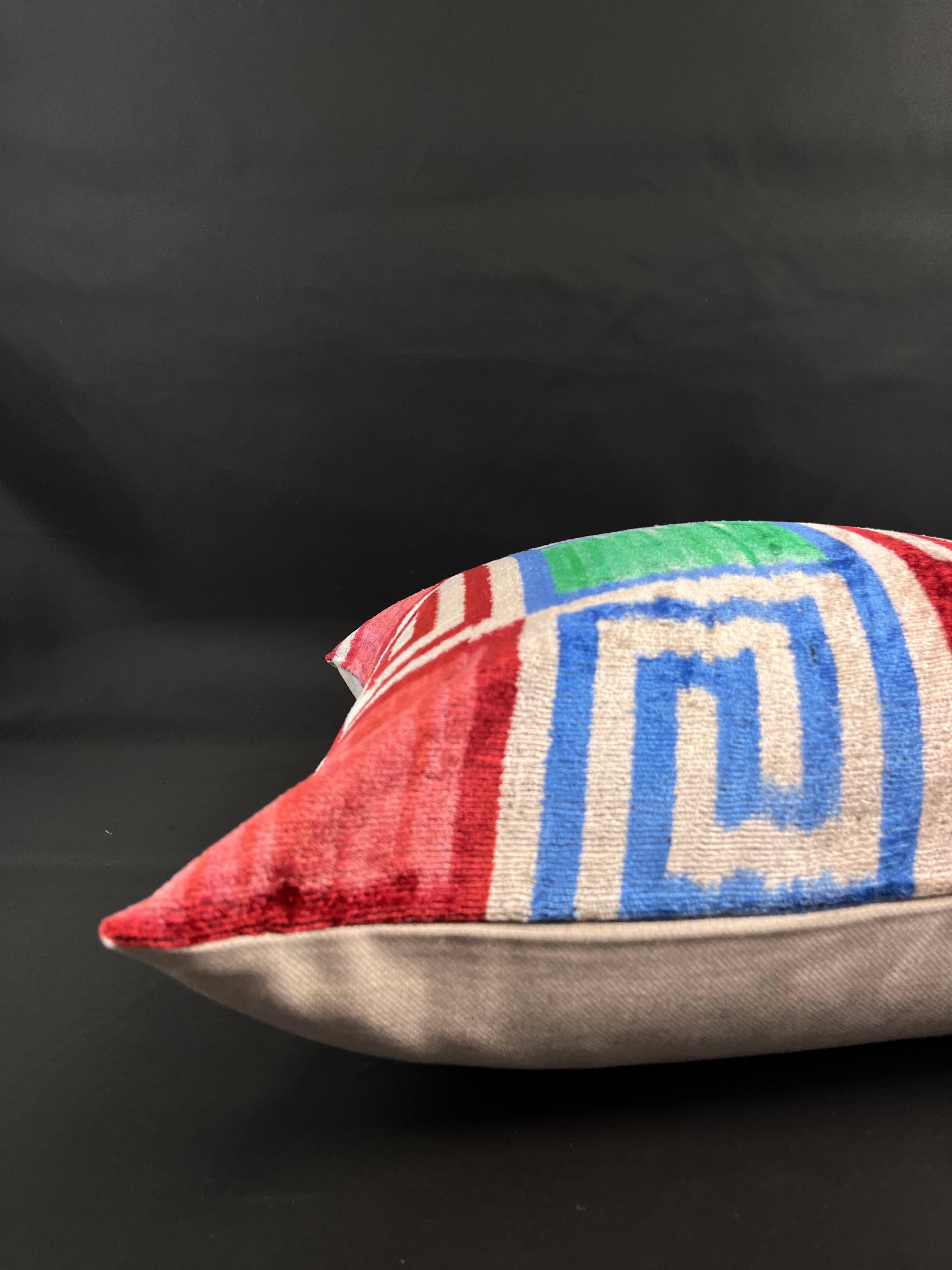 Turc Housse de coussin Ikat en velours de soie à motifs géométriques multicolores 20