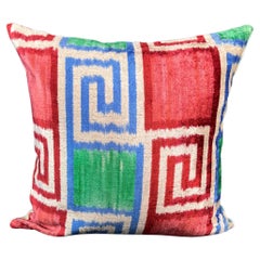 Multicolor Geometric Swirl Pattern Velvet Silk Ikat Pillow Cover