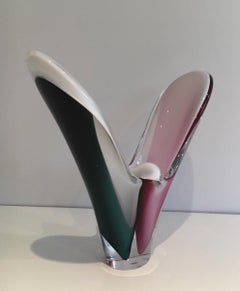 Multicolor Glass Coquille Vase. Sweedish Work Signed Flygsfors, 1956