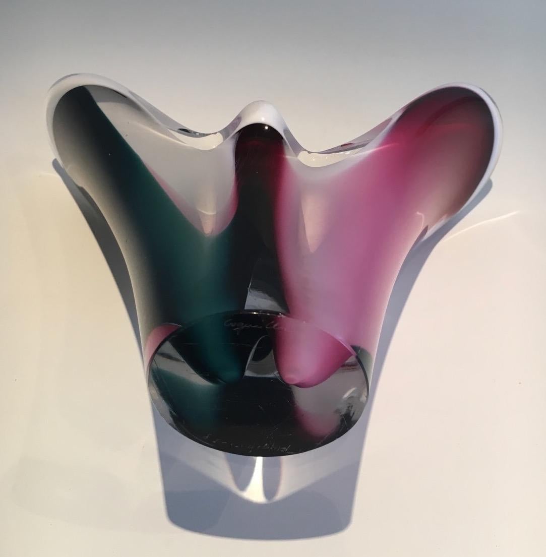Multicolor Glass Coquille Vase. Sweedish Work Signed Flygsfors, 1956 For Sale 1