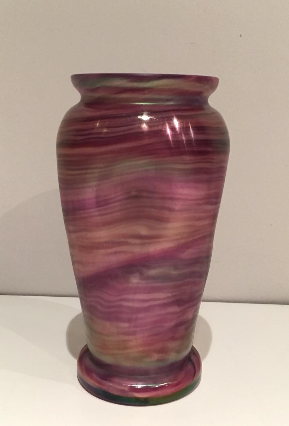 French Multicolor Glass Vase, Austrian Work in the Style of Loetz, Circa 1970 For Sale