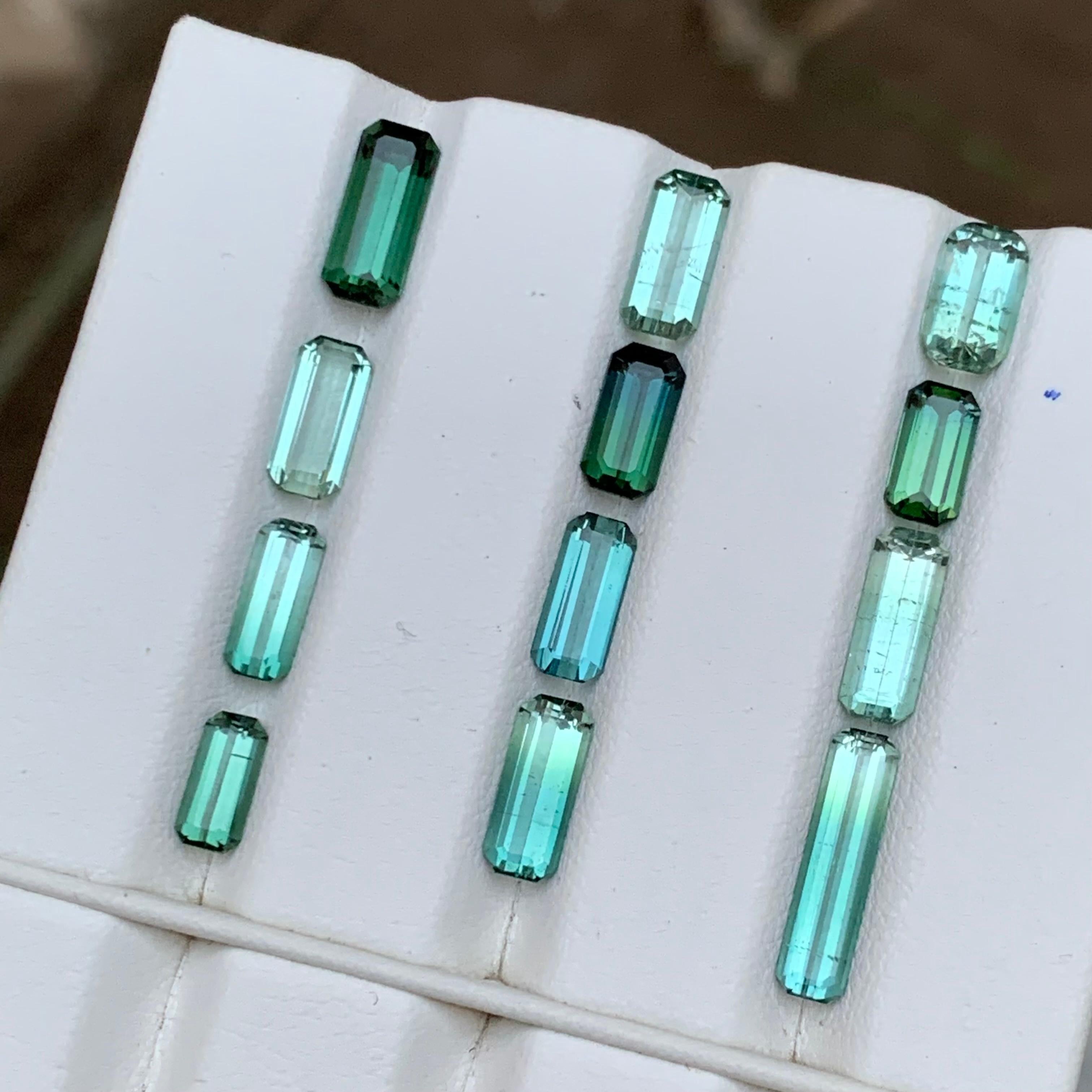 Emerald Cut Multicolor Green Bicolor & Blue Natural Tourmaline Loose Gemstones 11.80Ct Jewel For Sale