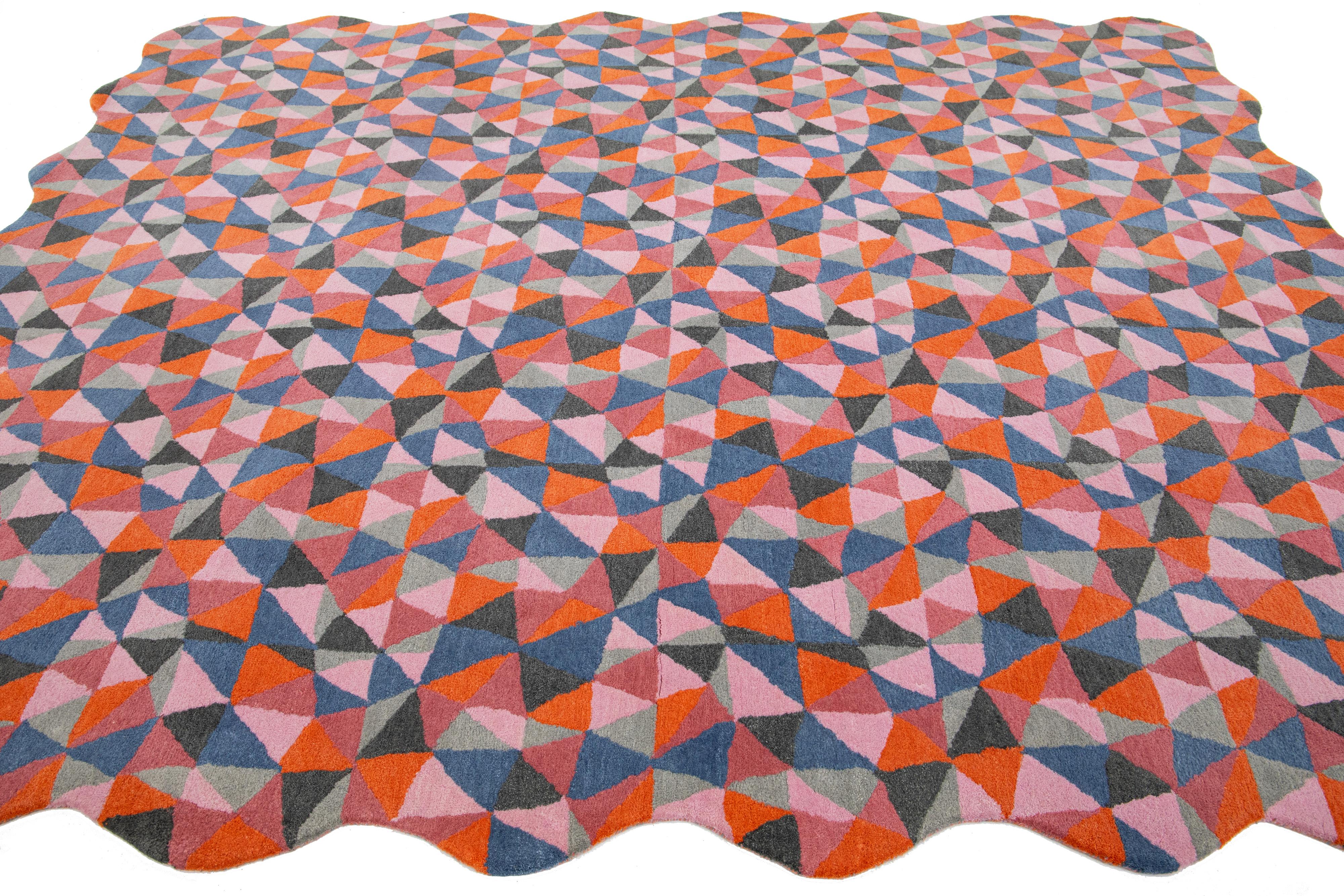 Multicolor Hand-Tufted Modern Wool Rug with Mosaico Pattern By Apadana In New Condition For Sale In Norwalk, CT