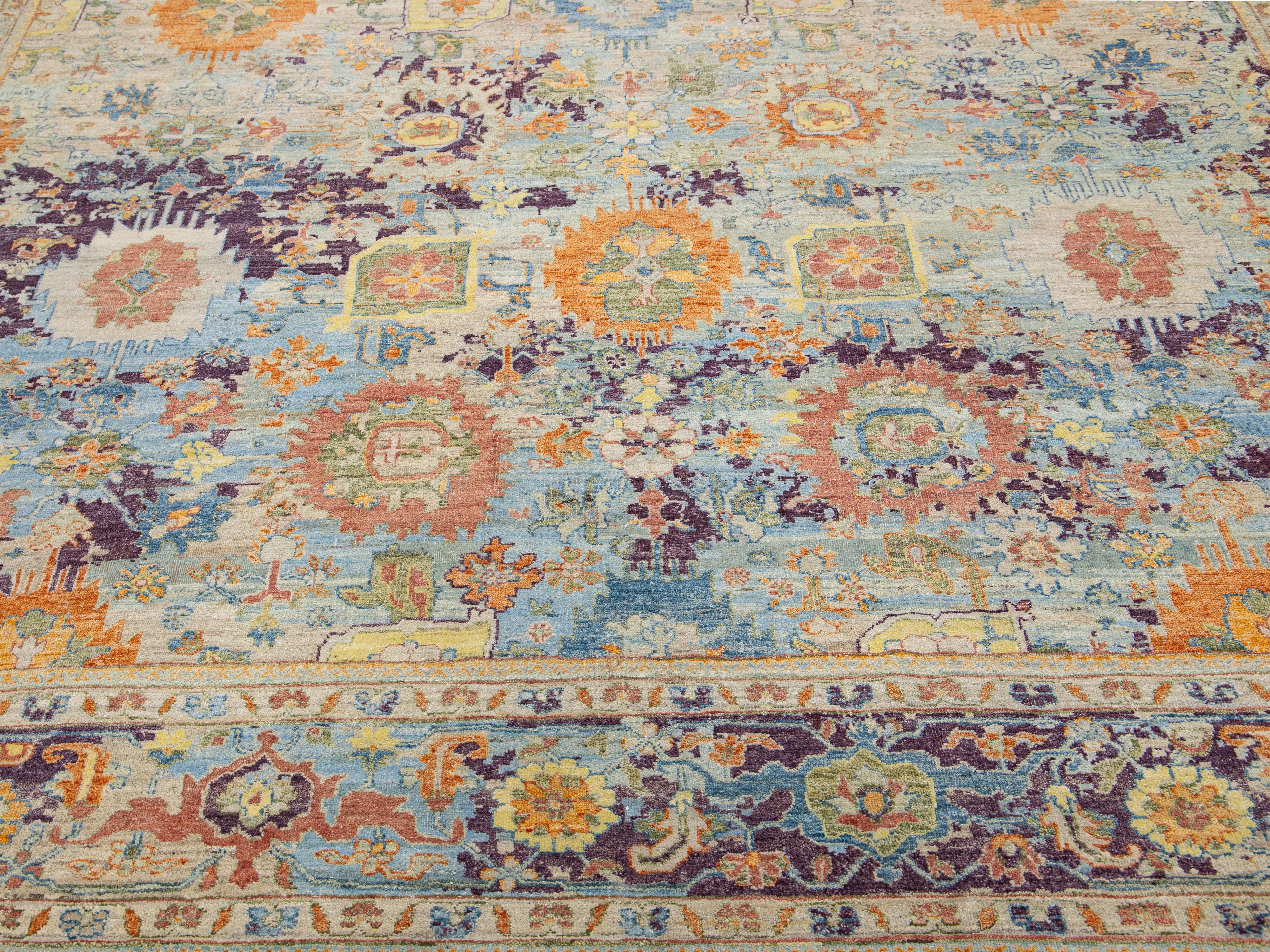 Hand-Knotted Multicolor Handmade Persian Tabriz Style Wool Rug Allover Design by Apadana For Sale