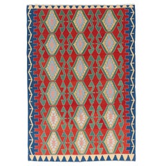 6.6x9.5 Ft Multicolor Handmade Vintage Anatolian Kilim, Flat-Weave Wool Rug