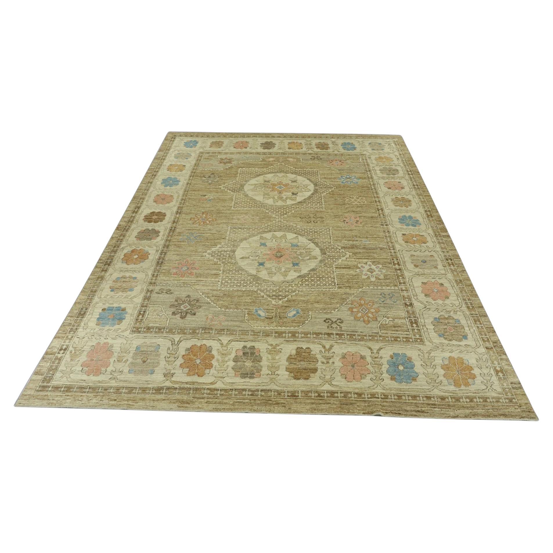 Multicolor Handwoven Wool Turkish Oushak Rug 11'8" x 15'2" For Sale