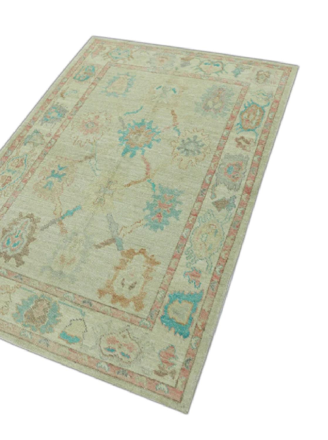 Modern Multicolor Handwoven Wool Turkish Oushak Rug 4'1