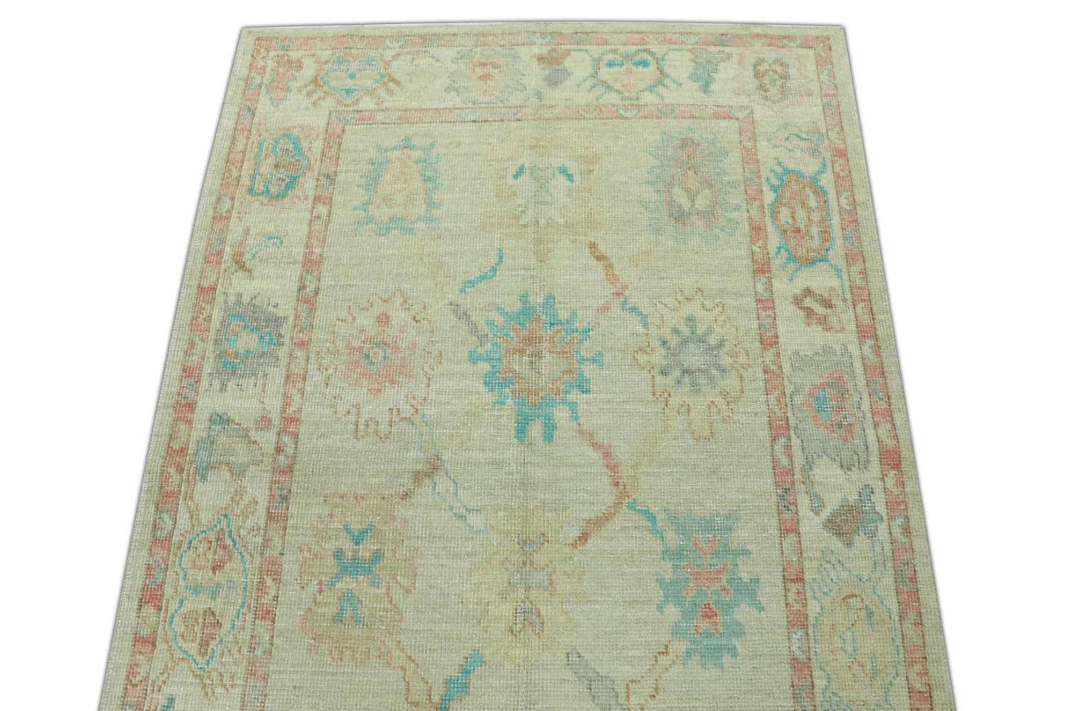 Vegetable Dyed Multicolor Handwoven Wool Turkish Oushak Rug 4'1