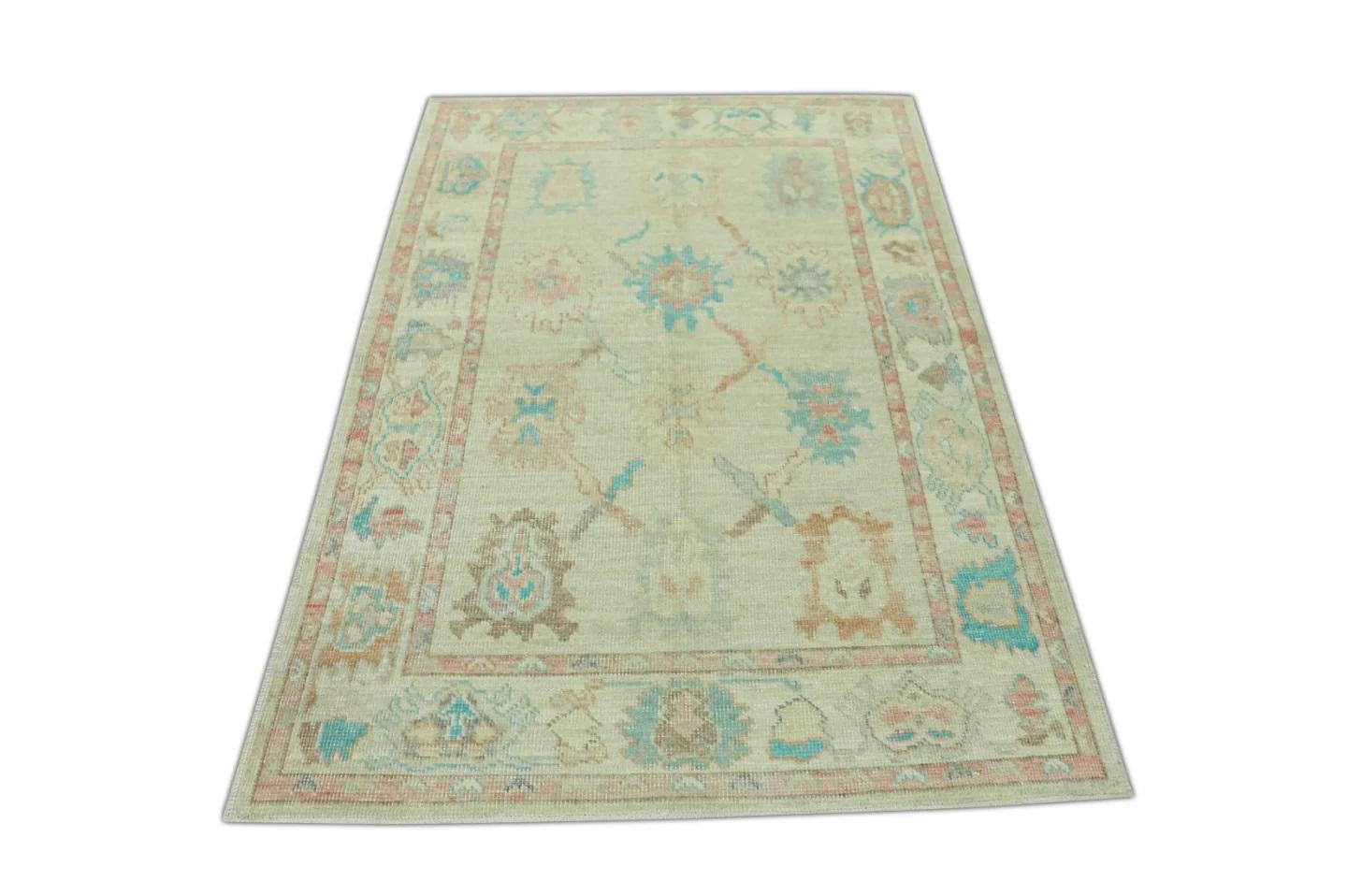 Multicolor Handwoven Wool Turkish Oushak Rug 4'1