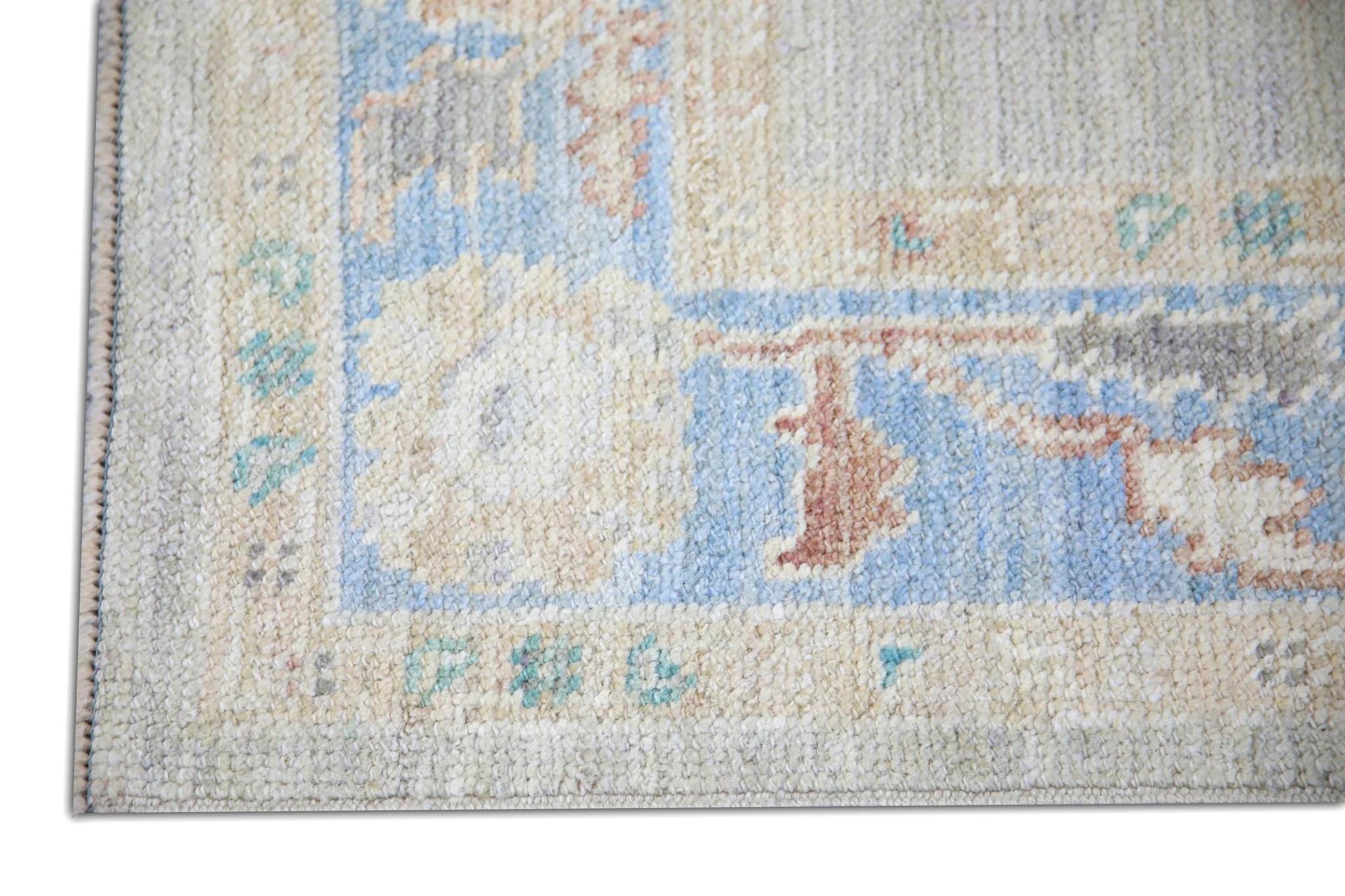 Moderne Tapis de couloir turc Oushak tissé à la main multicolore 2'11